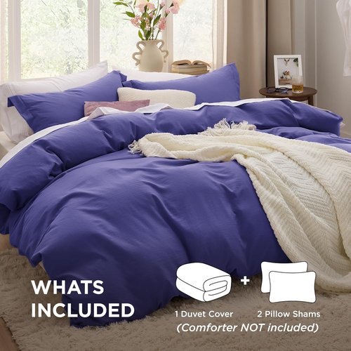 Bedsure Oversized King Duvet Cover Set - Extra Soft Prewashed Cotton-Like Polyester, 3 Pieces, 120''x98'' with Zipper Closure & 2 Pillow Shams