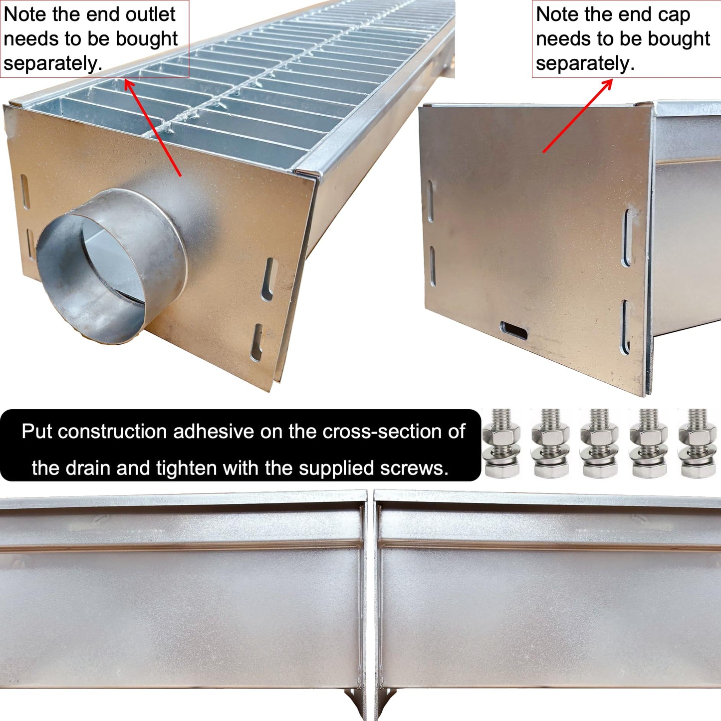 MASSLUNT 304 Stainless Steel Channel Drain with Galvanized Steel Grate 39.4x9x6 in, B-Class 28100 lbs Heavy-Duty Drain Kit for 3" Pipe, Trench Drainage System for Outdoor, Driveway, Garage, Yard