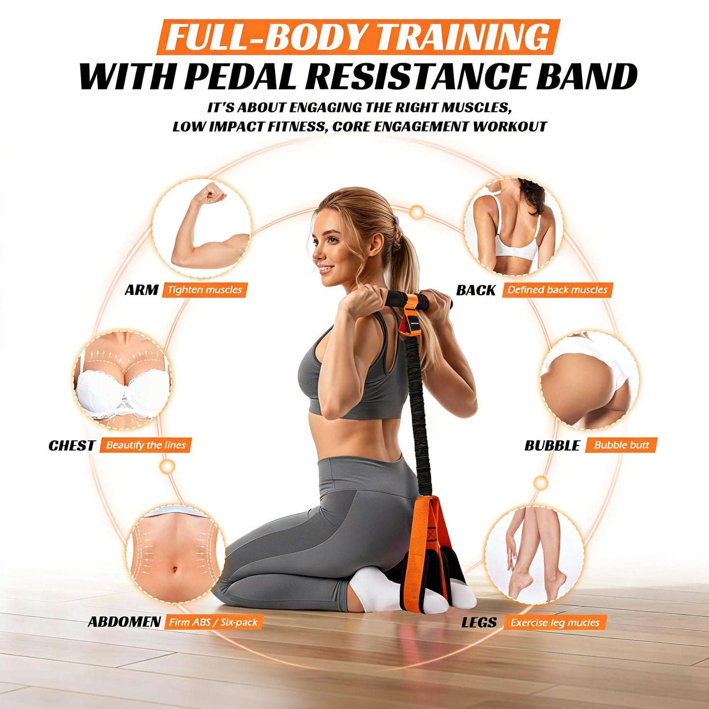 Multifunction Pedal Resistance Band with Handle, Elastic Sit-Up Assist Band for Full Body Workout, Portable Core Arm & Leg Training Equipment for Home Gym, Pilates & Stretching