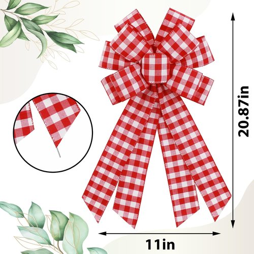 Buffalo Plaid Wreath Bow by Large Red | Rustic Farmhouse Burlap Decor for Indoor & Outdoor Events
