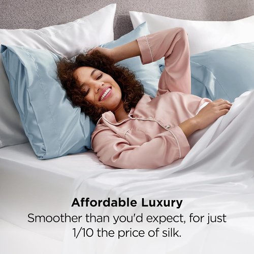Bedsure Satin Pillowcase - Luxurious Silk-Like Comfort | Standard Size 20x26 Inches, Stone Blue, 2-Pack