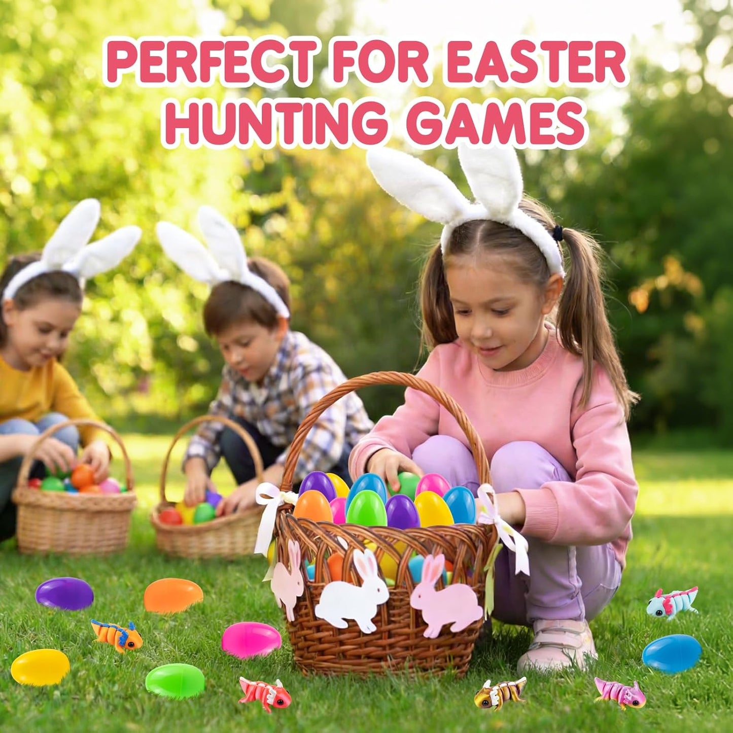 Skiennix Easter Basket Stuffers - 24 Pack Prefilled Easter Eggs with 3D Printed Axolotl Toys - Fun Mini Fidget Figures for Kids