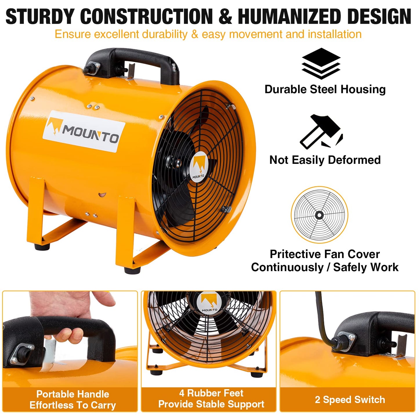 MOUNTO COMBO Heavy Duty Cylinder Fan with 25-foot Vinyl Hose (8inch)