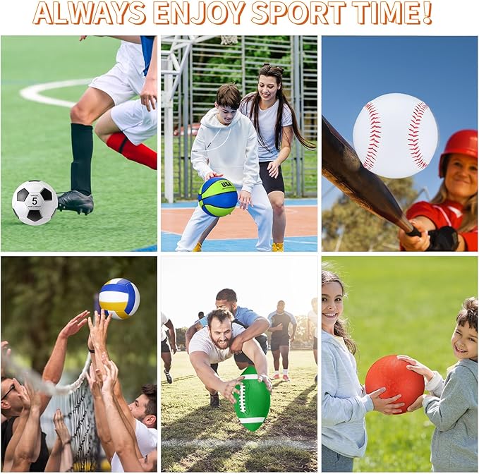 Leyndo 18 Pcs Sport Balls Bulk Set Basketball Football Volleyball Soccer Playground Baseball with Sport Equipment Bag Pump for Outdoor Indoor Practice Gift