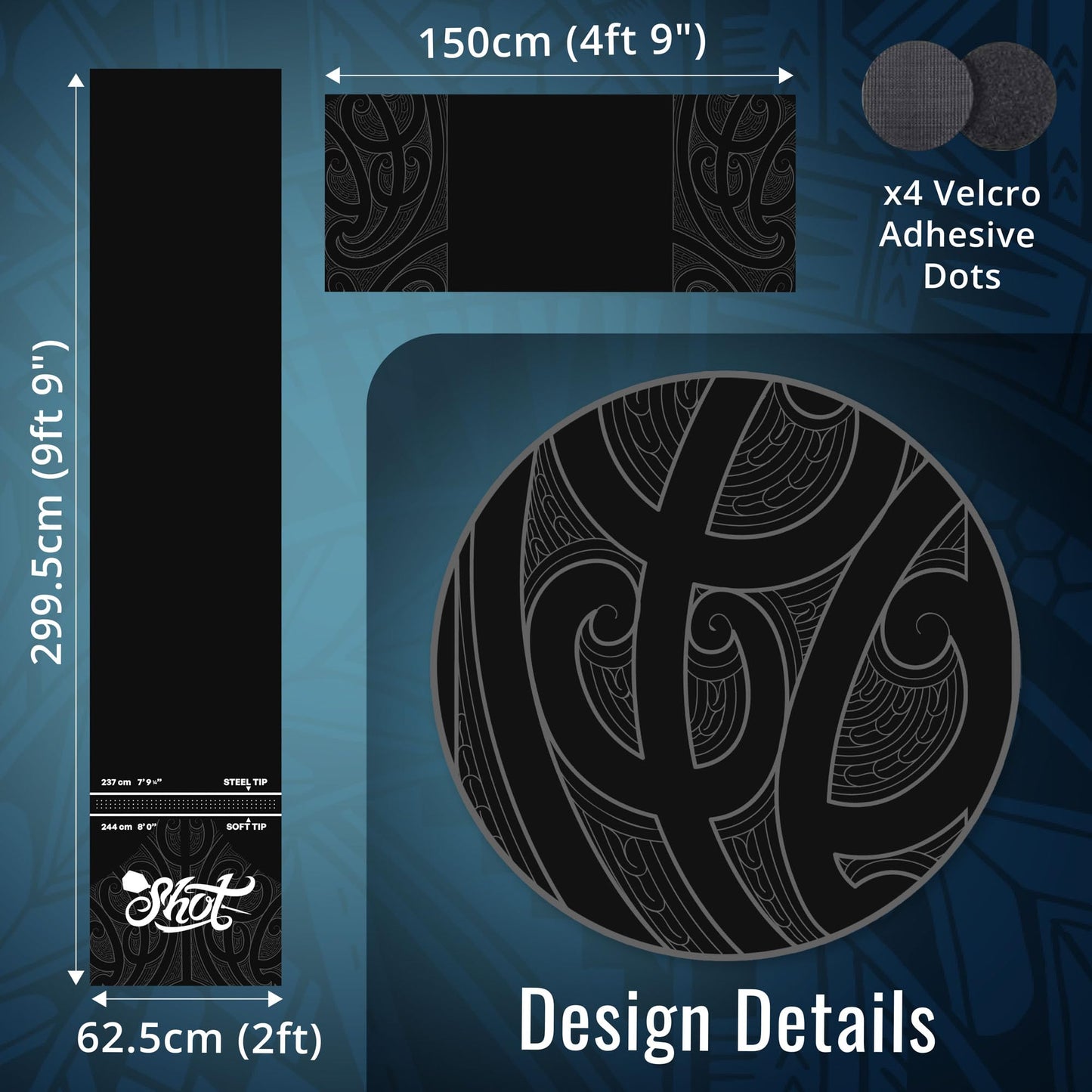 Shot! - T-Shape Rubber Darts Mat - Enhanced Floor Protection from Bounce-Outs - Heavy-Duty Rubber - Easy Set Up & Roll Up - Dart Board Floor Protector - Black