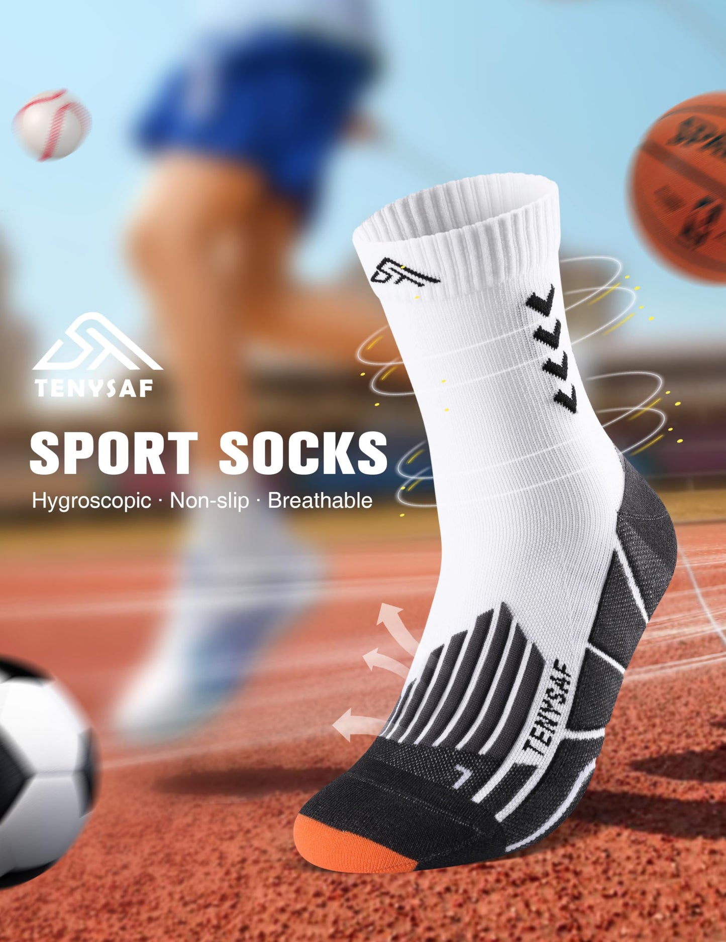 TENYSAF Compression Crew Running Socks: Athletic Socks for Men Women with Cushion,3 Pairs Work Hiking Basketball Sport Socks