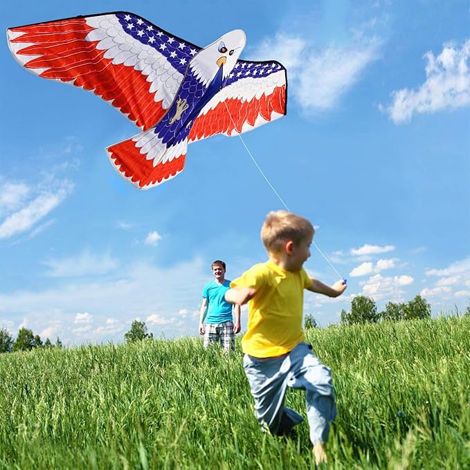 HONBO Huge Patriotic Eagle Kites for Adults and Kids,Easy to Fly for Beach Trip, Outdoor Activities-Wingspan 73”-200ft Line with Swivel-Bonus Durable Polyester Bag