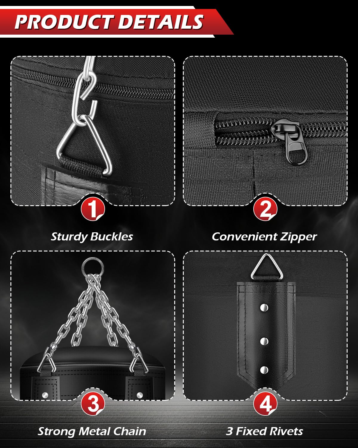 YORWHIN Hanging Punching Bag for Adults, 4FT Oxford Boxing Heavy Bag, Heavy Boxing Bag Set with Hand Wraps Chains, Kick Punching Bags for MMA Karate Kickboxing Boxing Muay Thai Training(Unfilled)