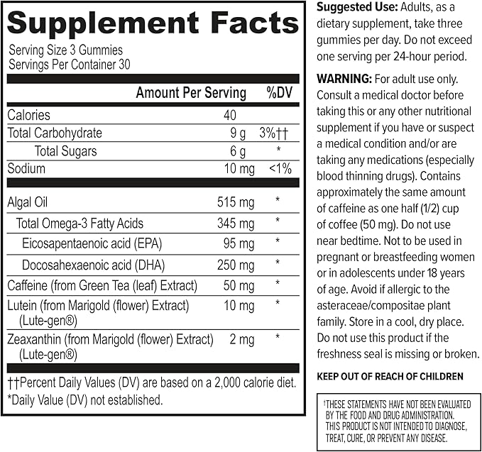 ONNIT Alpha Brain Neuro Focus Gummies - Vegan Gummies with Omega-3s, Lutein, Zeaxanthin & Caffeine - Brain, Eye & Focus Supplement for Men & Women?? Citrus Punch Flavor, 90 Count
