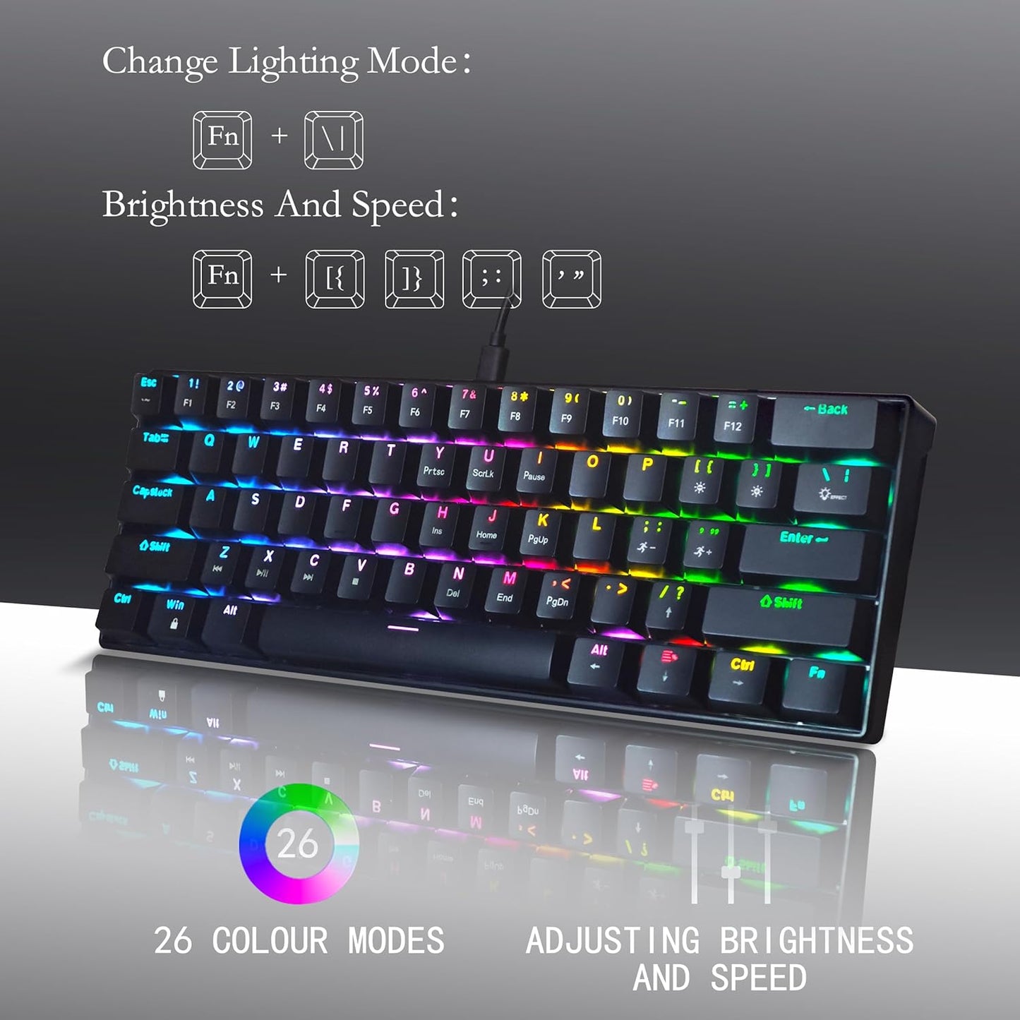 Bangsanth 60% 26-Mode 61-Key, Mechanical Keyboard, Mechanical Gaming Keyboard with Blue Switches and Dynamic RGB
