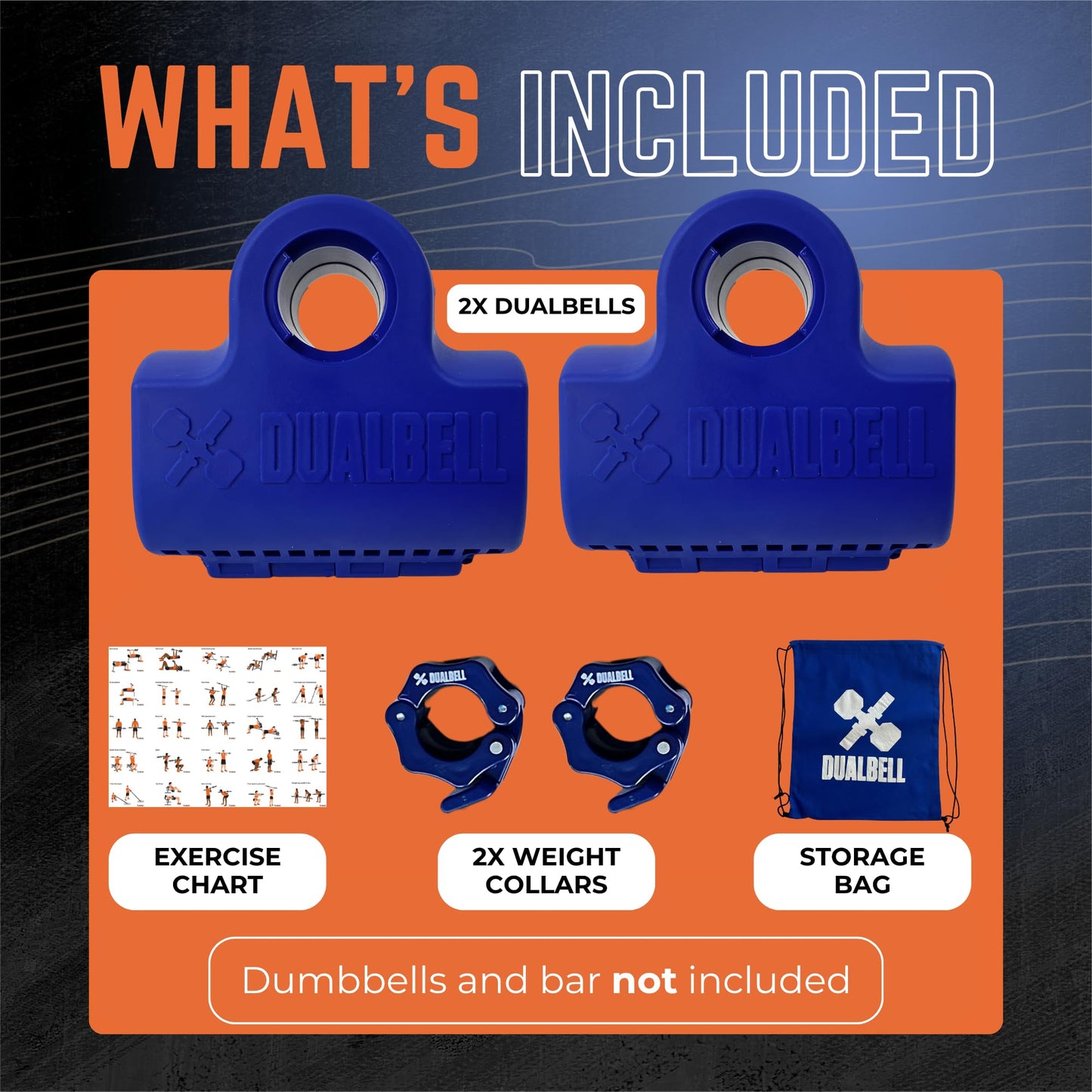 DUALBELL Dumbbell Barbell Adapters, Blue w/Blue Weight Collars for 1" Bar, Dumbbell Converters Quickly Connect Dumbbells to Barbell Securely for Home Gym Workouts