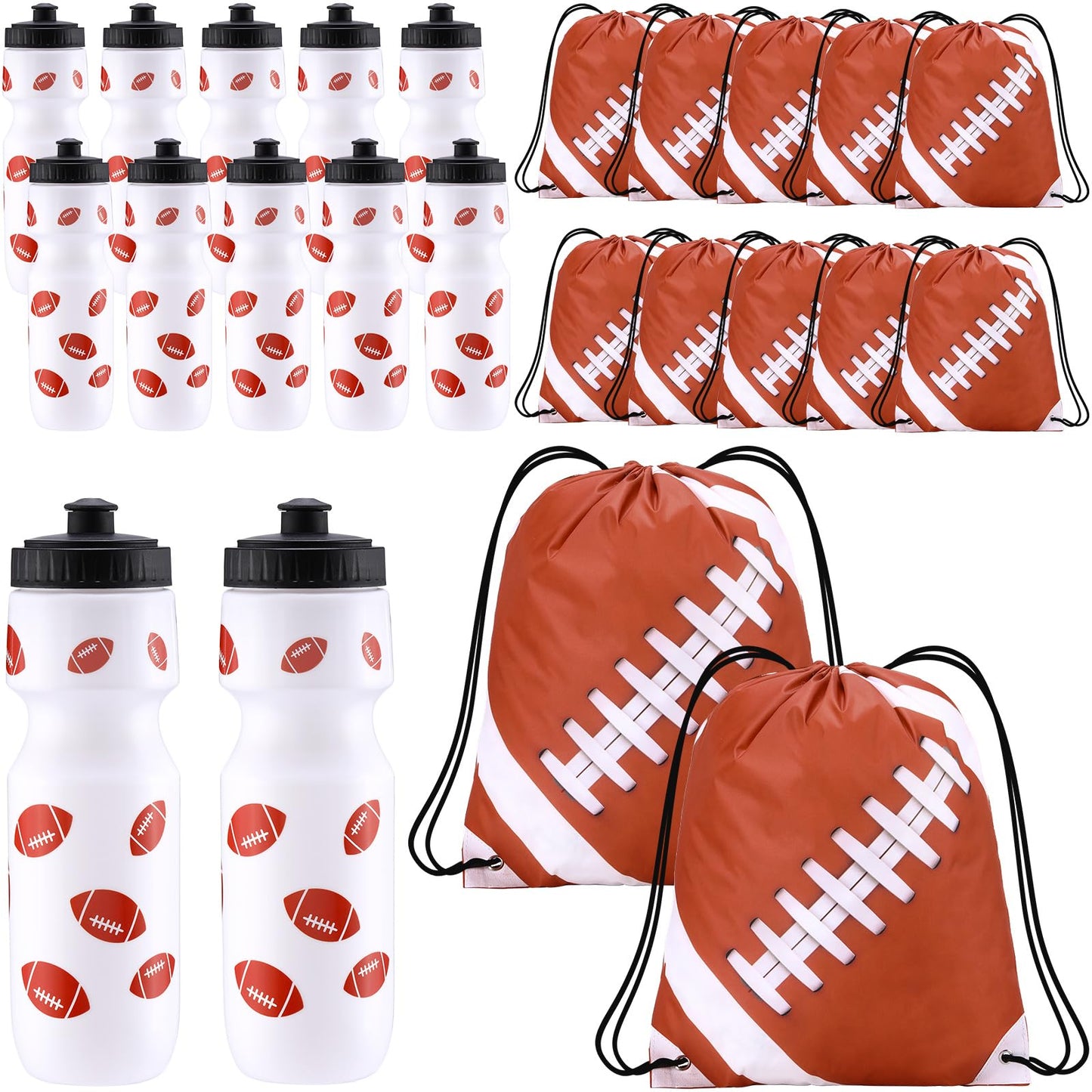 Talltalk 24 Pcs Football Party Favors 24 oz Water Bottle Gift for Football Team with Drawstring Bag Tumbler Cup Sports Themed Accessories for Event Gift Supplies