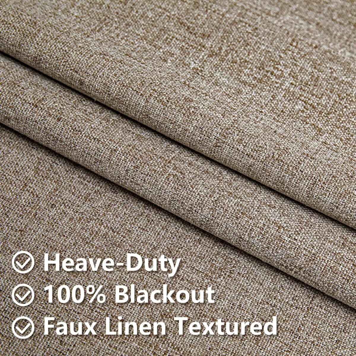 Zyvola 100% Blackout Curtains 96 inch Length 2 Panels Faux Linen Long Drapes for Bedroom Living Room Black Out Room Darkening Curtain Thermal Insulated Back Tab Rod Pocket(W52 x L96, Beige)