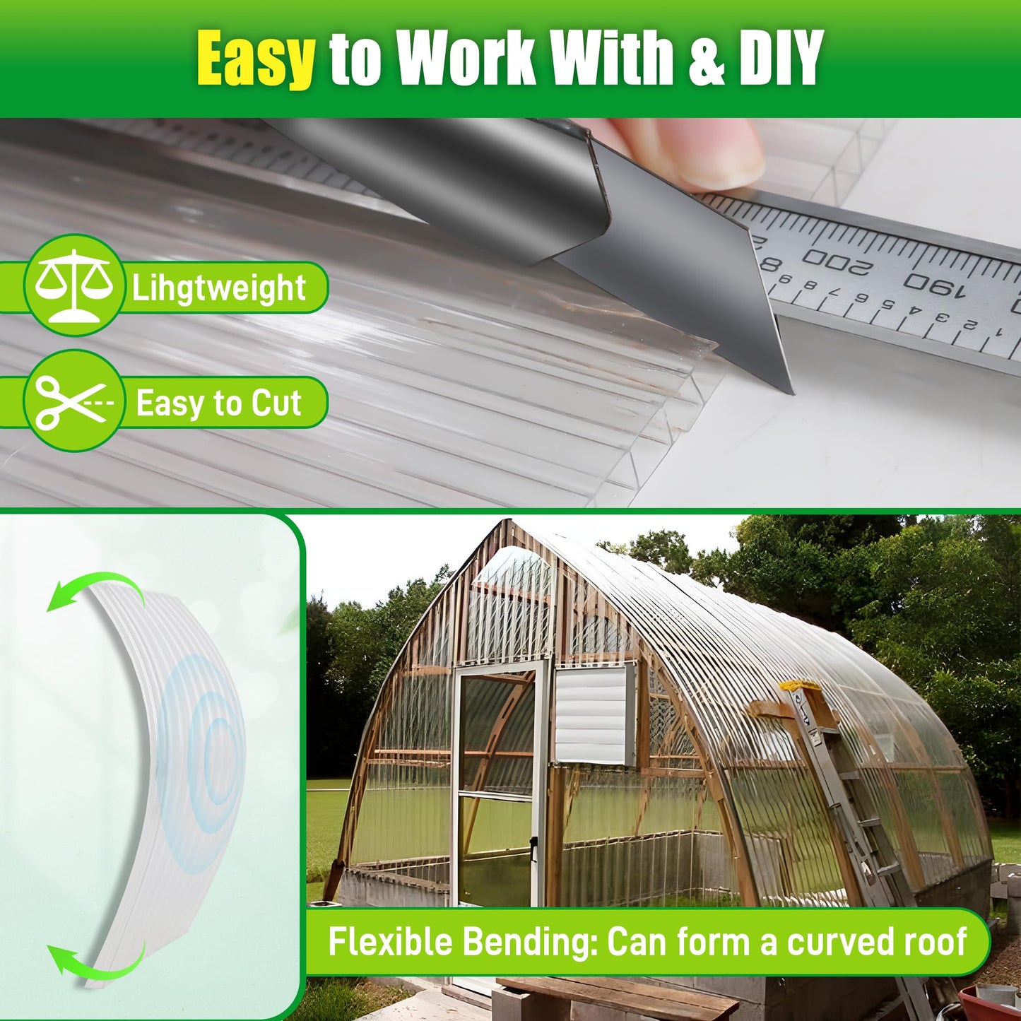 Sinimaka 15 Pack Polycarbonate Greenhouse Panels, 4' x 2' x 0.24'' Twin-Wall Polycarbonate Sheets, Greenhouse Replacement Panels All Weather Clear Roof Panels