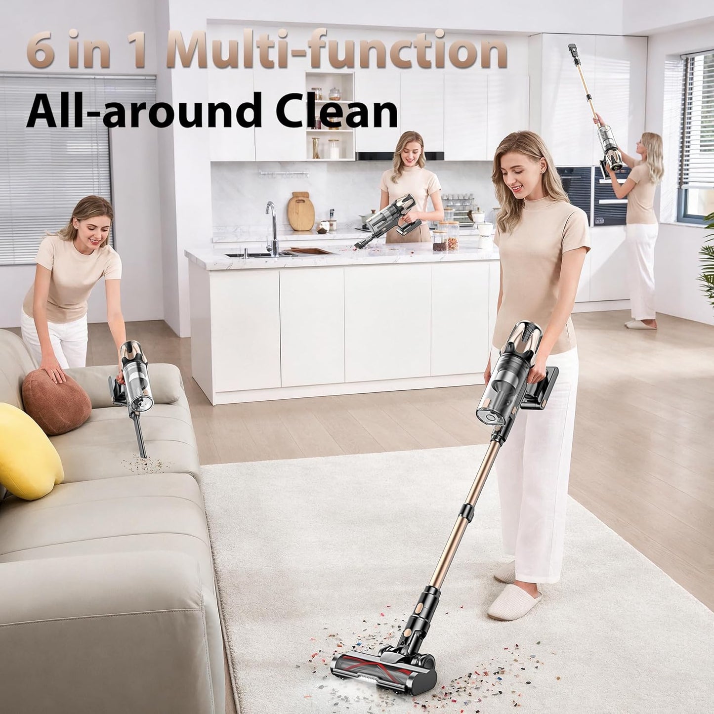 Tikom V850 Cordless Vacuum Cleaner - 50000Pa Suction, 70 Mins Runtime, LED Touch Screen, 1.8L Dust Cup, Lightweight for Pet Hair & Carpets