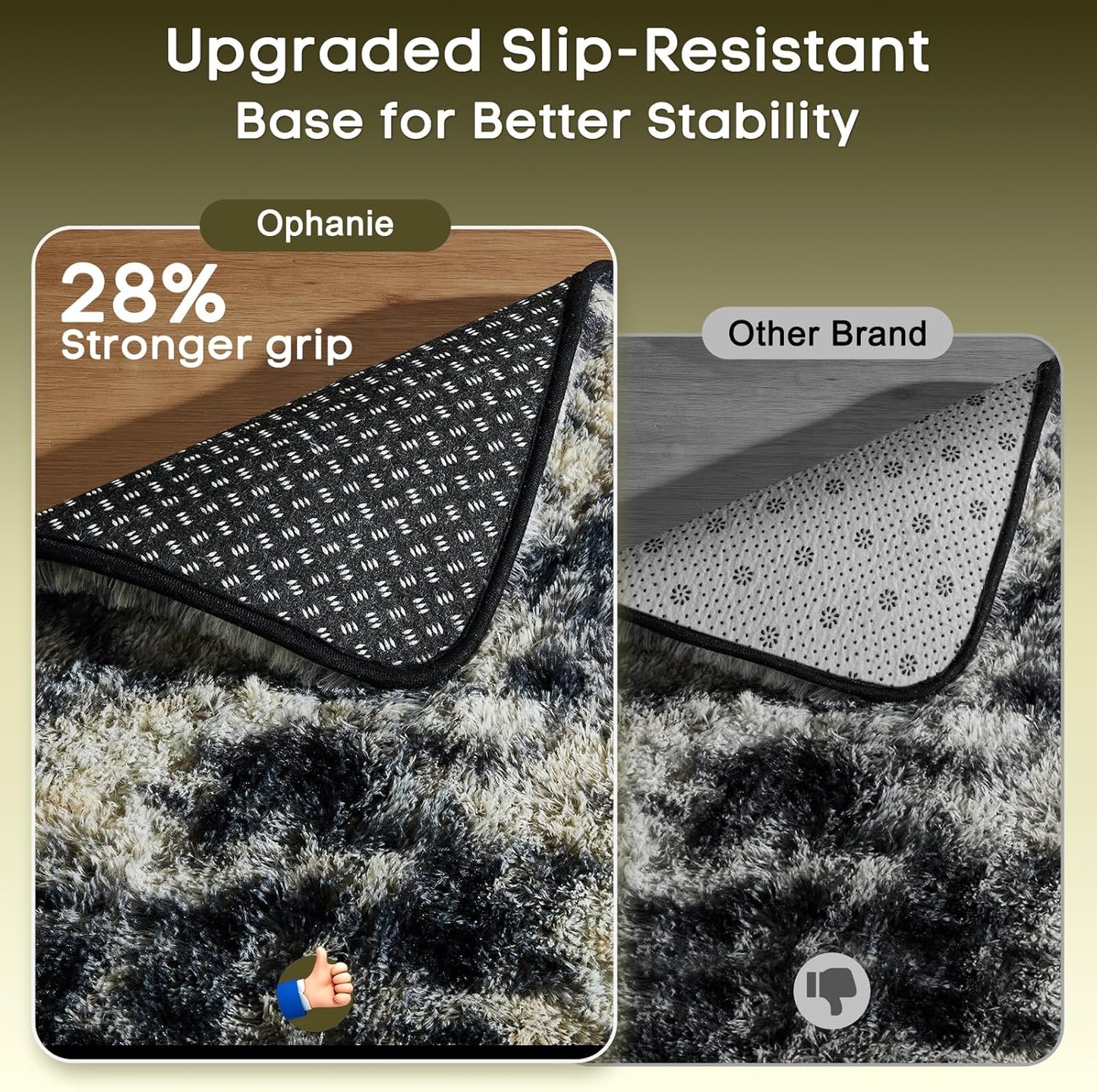 Ophanie Area Rugs - Fluffy Black, Gold & Grey Shag Carpet for Living Room | 5x7 Soft Plush Decor