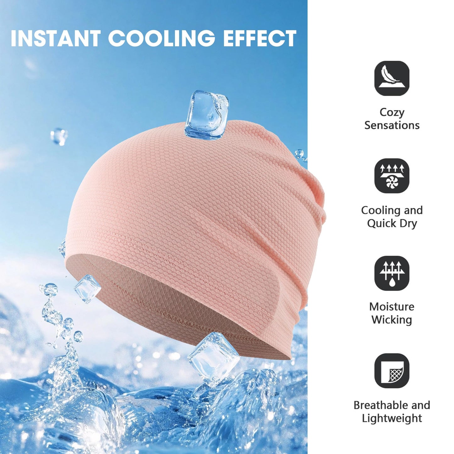 WTACTFUL Cooling Skull Cap for Men Women Breathable Sweat Hat Running Caps Skull Caps Thin Slouchy Beanie for Cycling Motorcycle Riding Football Helmet Hard Hat Liner Summer Sport 2-Pack Black Pink