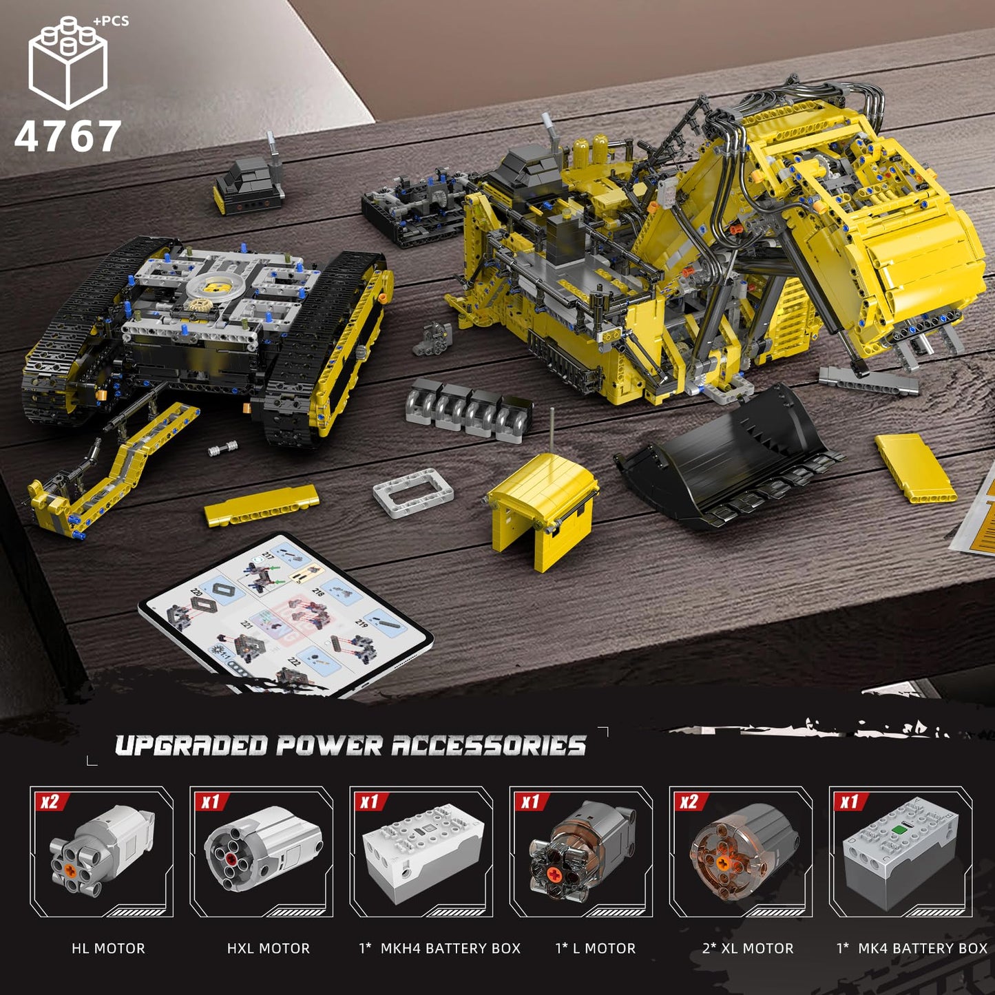 Mould King 17070 RC Excavator Building Set for Adults, 4767 Pieces Truck Construction Vehicle Model, APP Remote Control Truck with Engines, STEM Engineering Toys