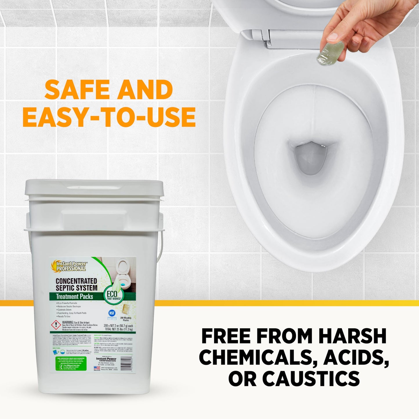 Instant Power Septic System Treatment Dissolving Pacs - Septic Tank Treatment Packets, Drain Cleaner Liquid Clog Remover for Septic System, Drain Defense for RVs - Includes 200 Pacs