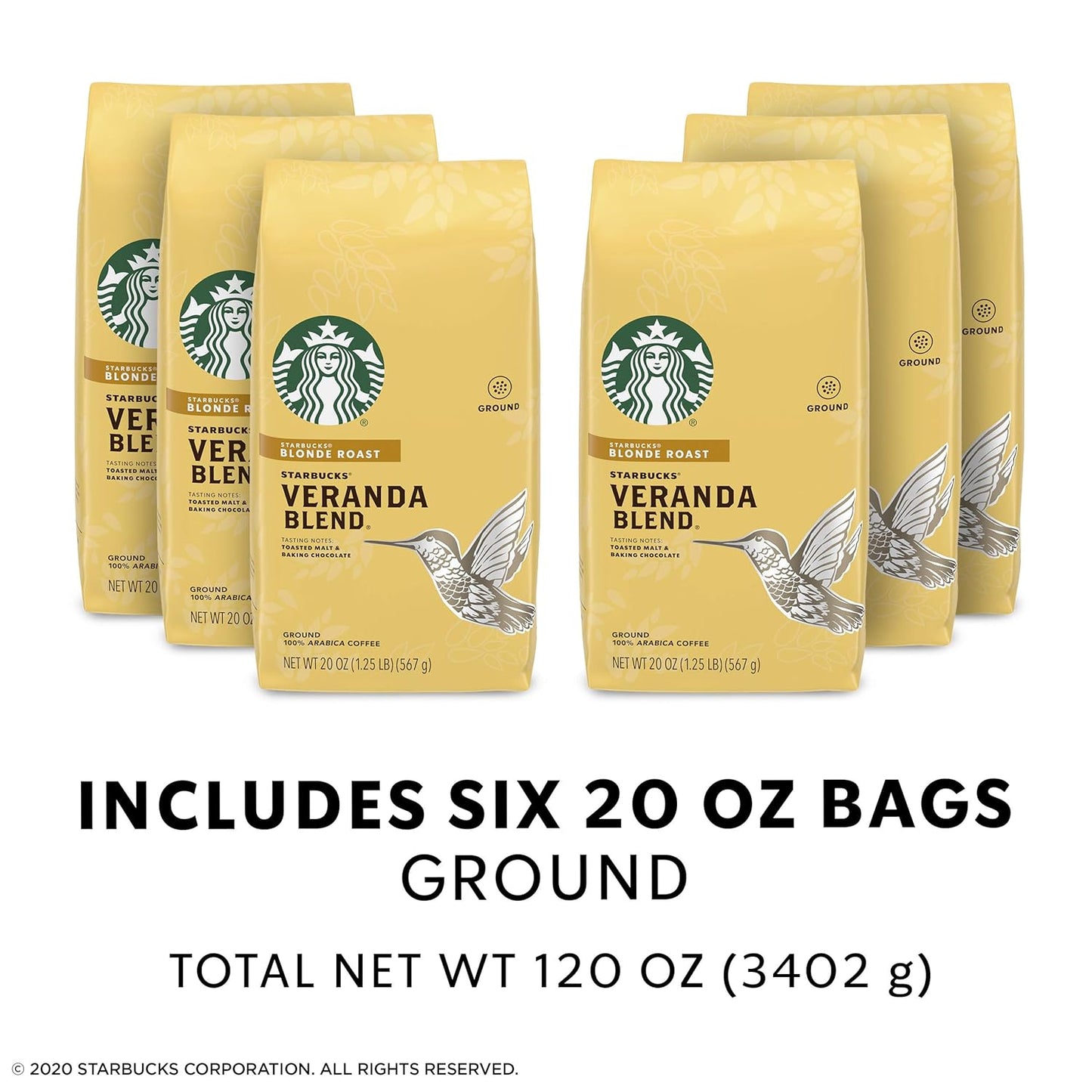 Starbucks Veranda Blend Coffee - Ground 20-Ounce Bags | Pack of 6 for Smooth Flavor