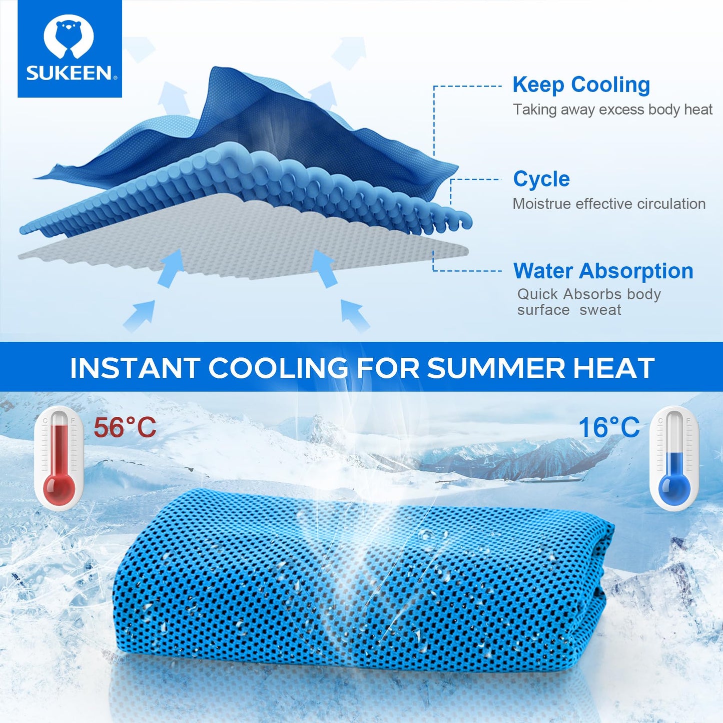 Sukeen 4 Pack Cooling Towels (40"x12"), Cooling Neck Wraps, Ice Towel, Soft Breathable Chilly Towel,Microfiber Towel for Yoga,Sport,Running,Gym,Workout,Camping,Fitness,Workout & More Activities