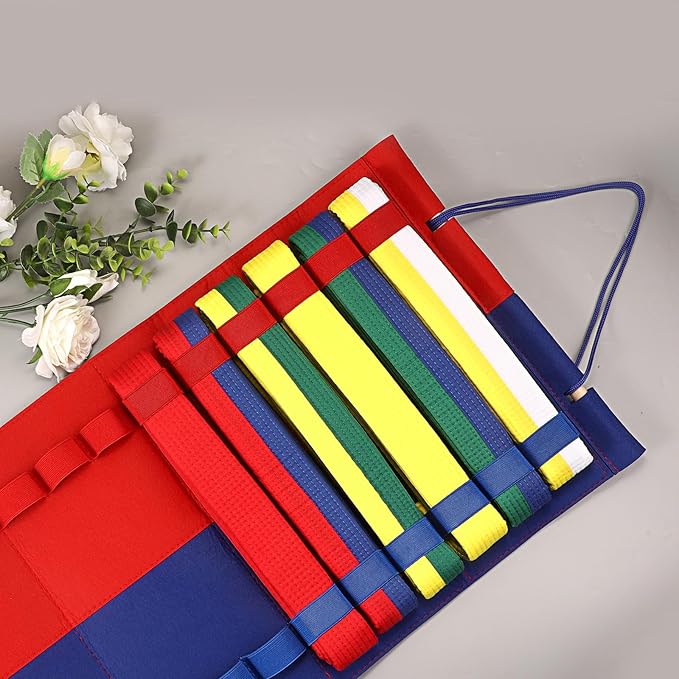 JUXYES Wall Hanging Martial Arts Belts Organizer for 12 Belts, Portable Karate Belt Display Holder, Lightweight Hanging Taekwondo Belt Display Holder for Martial Arts Learner