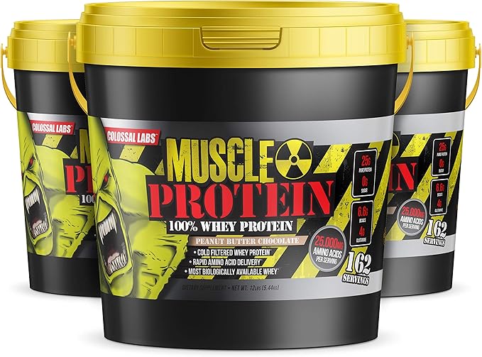 Muscle Protein Whey Powder [12 lbs/Pack of 1]??Cold Filtered, 25g Pure Protein, 6.6g BCAAs (Packaging May Vary) (12LB, Peanut Butter Chocolate)
