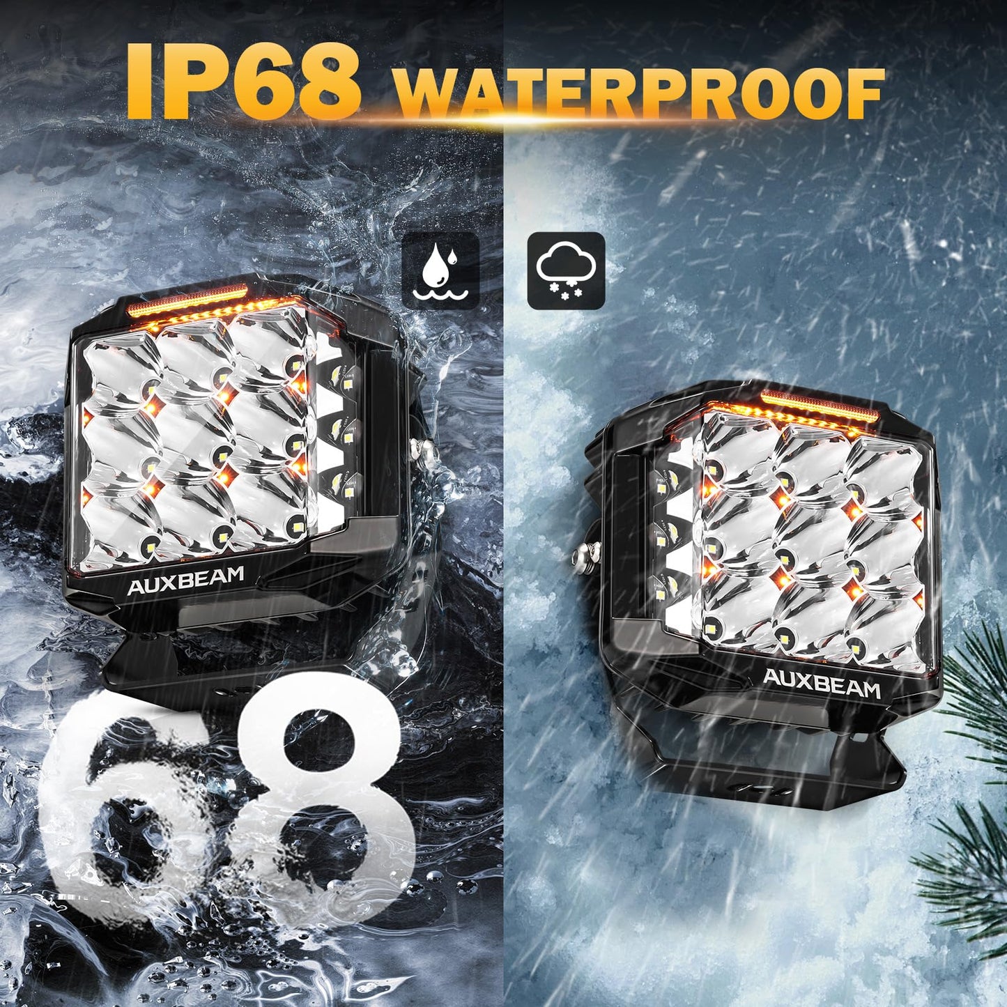 Auxbeam 7" Off-Road Lights with 270° Side Shooter, V Max Series Pod Lights with DRL & Back Light, 228W 26100LM Spot Flood Combo Ditch Lights, Cube LED Driving Light for Jeep ATV UTV, Pair