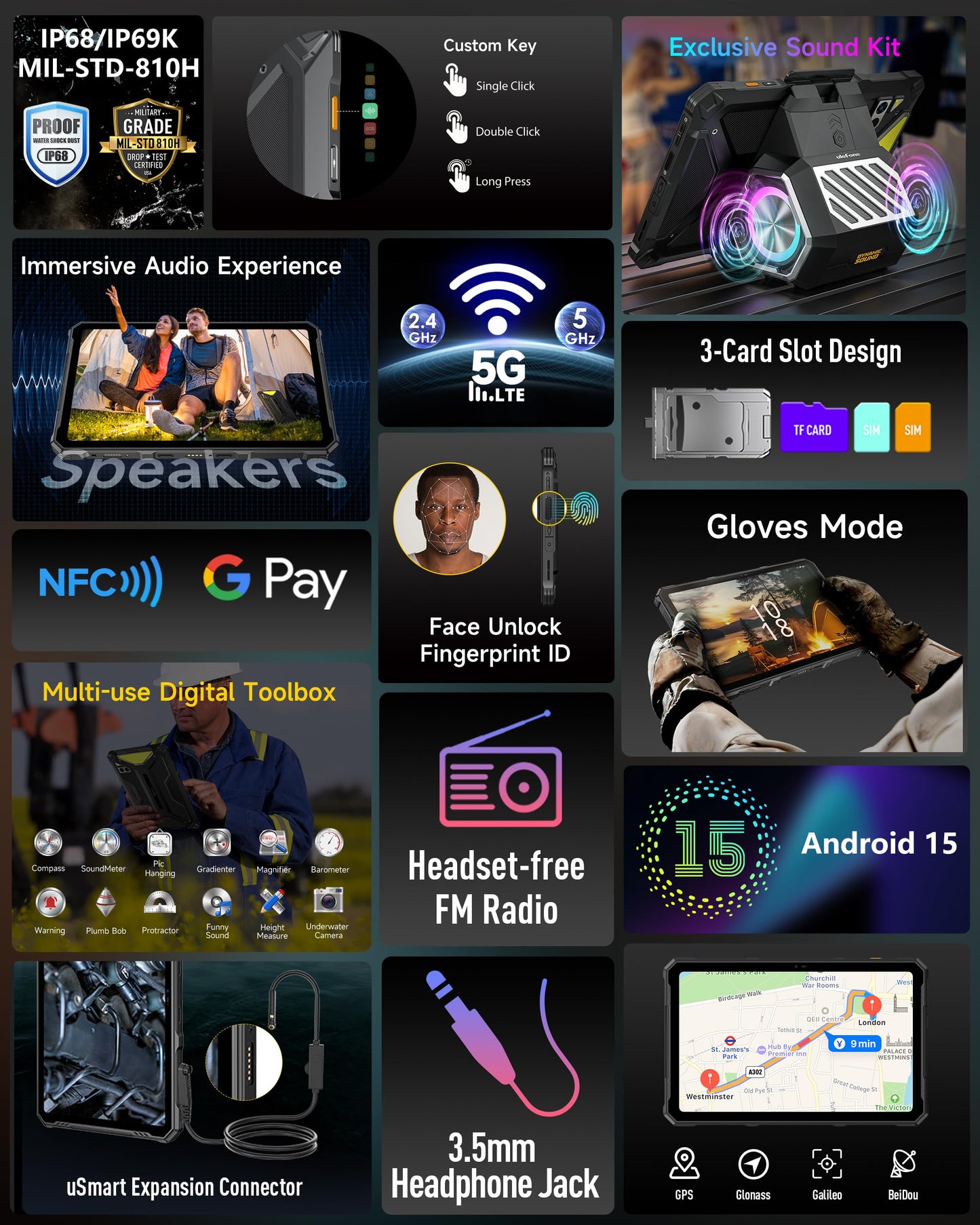 Ulefone Armor Pad 4 Ultra Thermal Imaging 5G Rugged Tablet, 16GB + 256GB/2TB Expansion Android 15, 10.36" 2K Corning Display, IP68/69K, 11800mAh(33W), 10W Dock Charging, 50MP + 32MP, 1100LM LED Lights