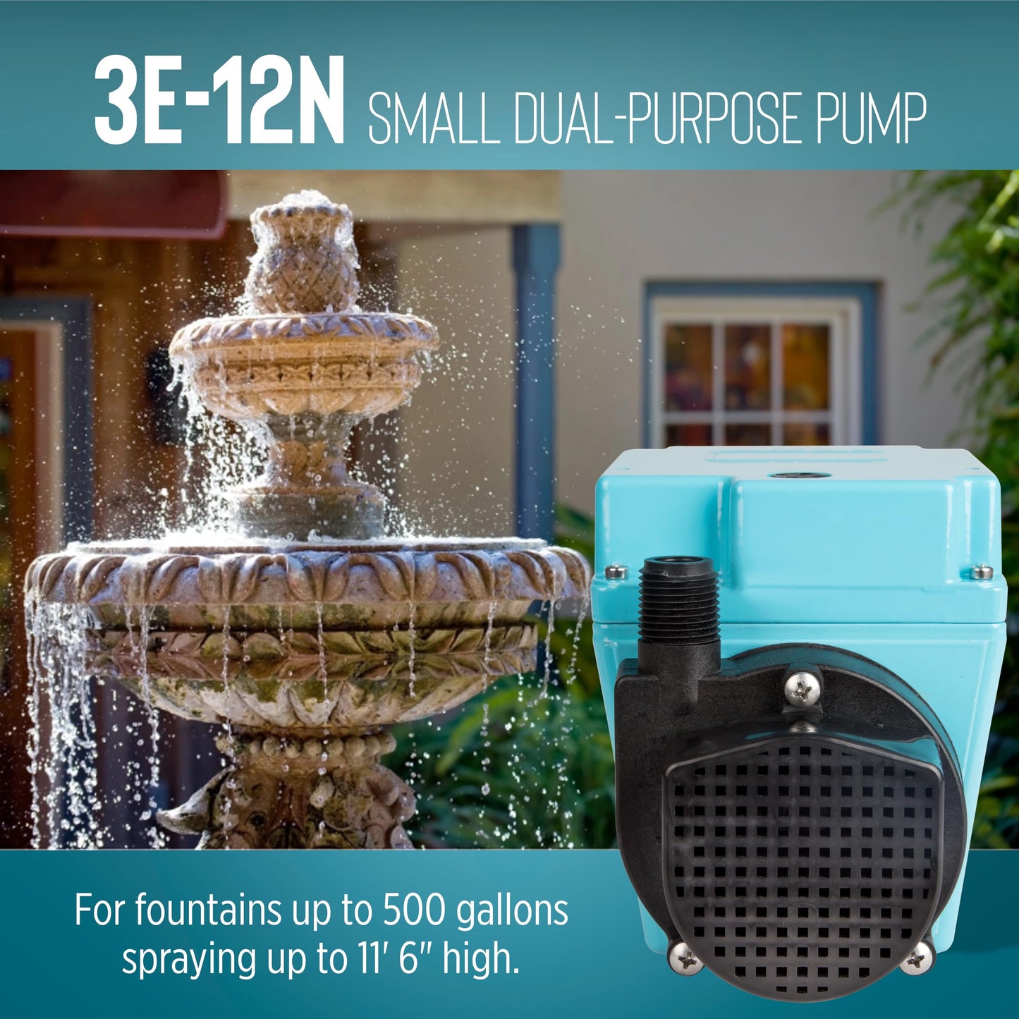 Little Giant 3E-12N, 115-Volt, 1/15 HP 500 GPH Oil-filled Direct Drive In-Line or Submersible Pump with 6-ft. Cord, Blue, 503103