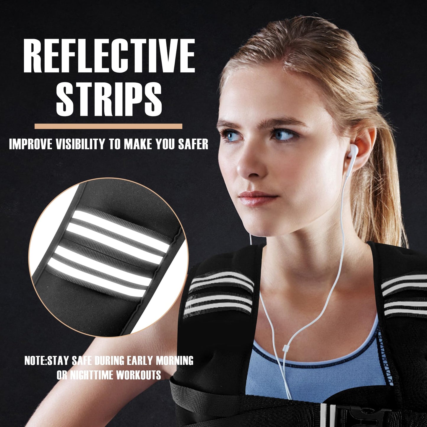 NATURELUX Weighted Vest with Reflective Stripe and Adjustable Buckle Straps, Black, 10 lbs
