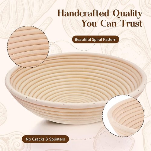ABIOTO Bread Proofing Baskets - Set of 2 Round 7" Banneton Baskets with Liners for Perfect Sourdough Baking