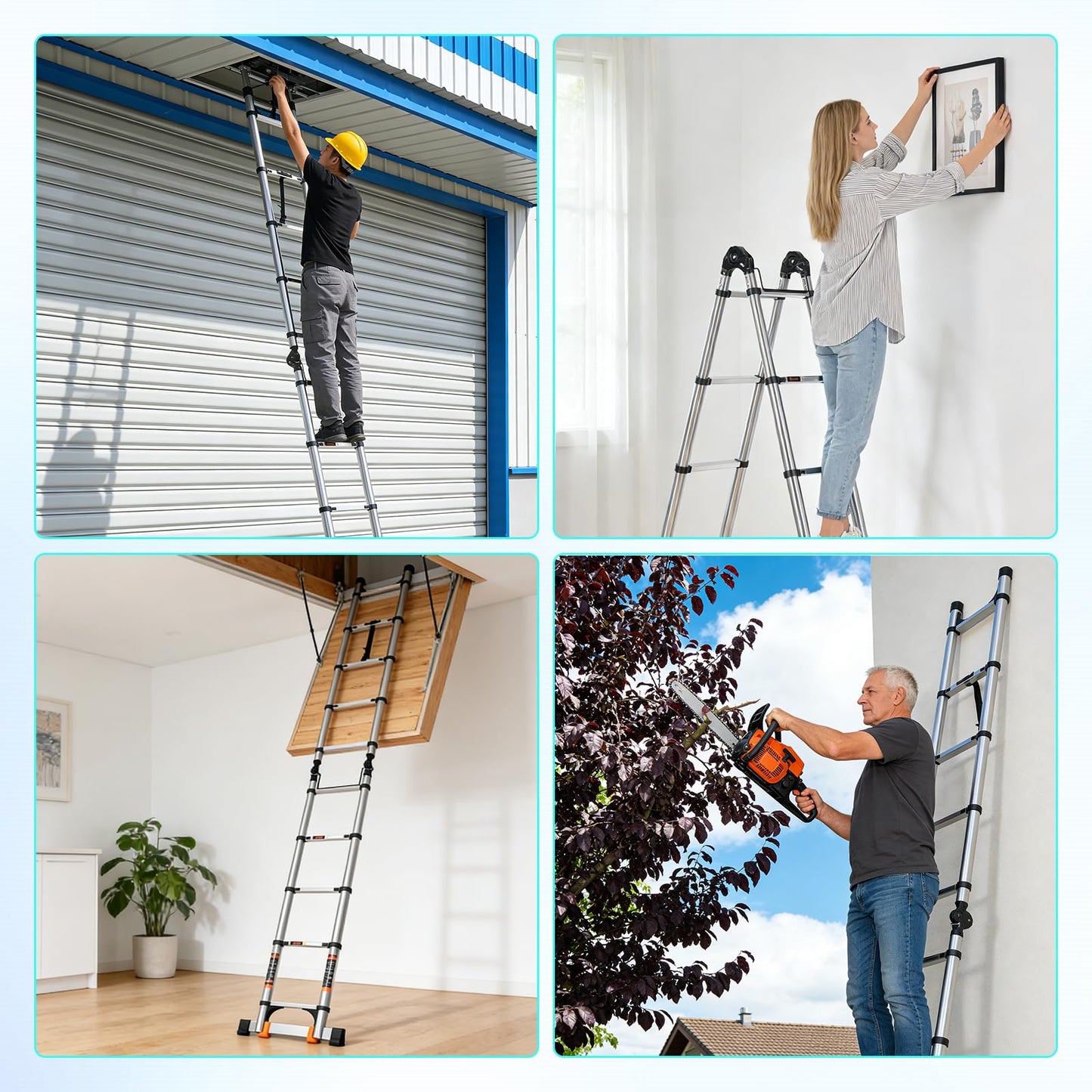 Telescoping Ladder 16.5 FT A Frame, Extension Ladder with Balance Bar Heavy Duty 330 lbs Max Capacity for RV or Outdoor Work
