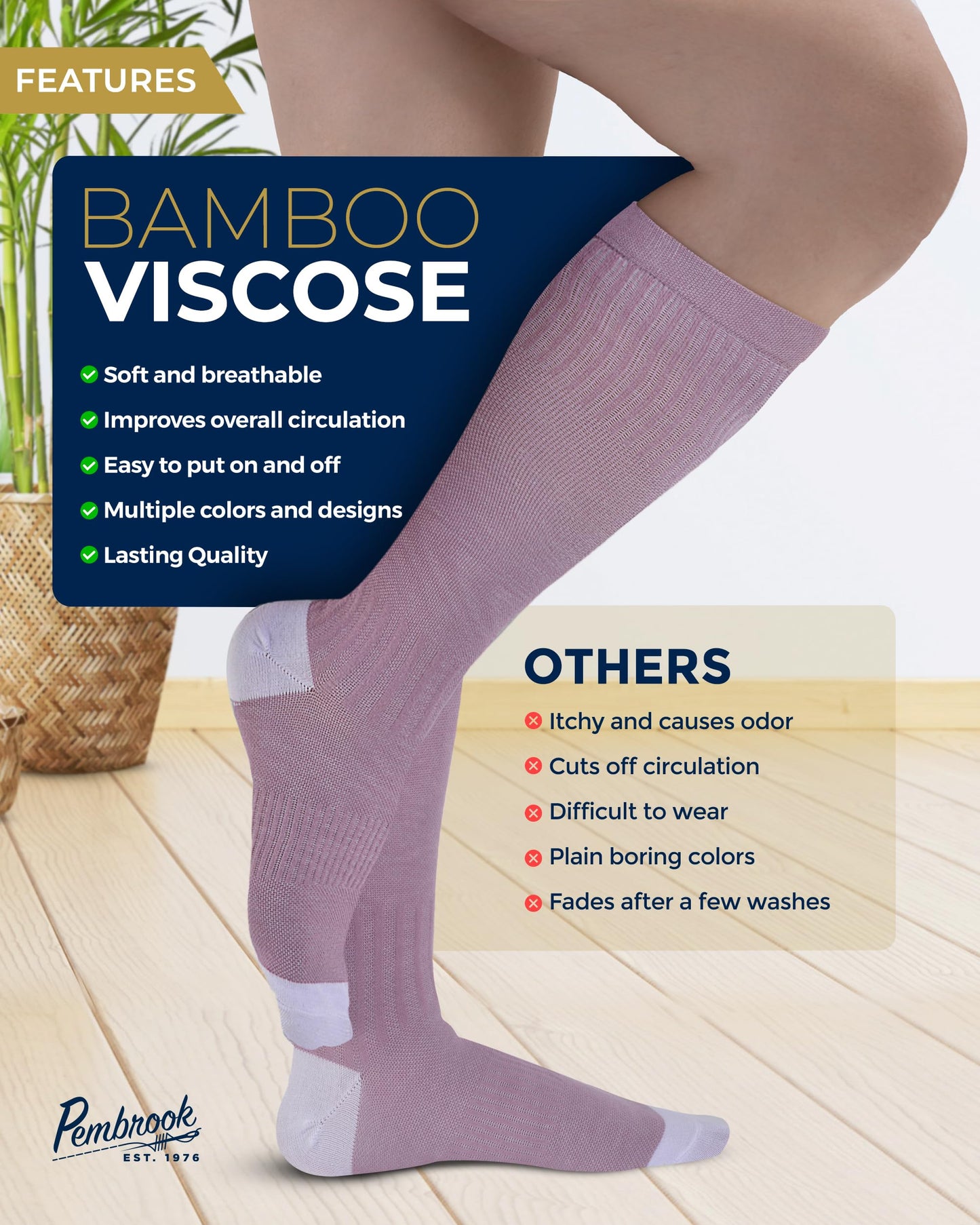 Pembrook Light Compression Socks - 3 Pairs | 8-15 mmHg Light Compression Socks for Women and Men | Light Green, Light Blue, Rose | Mens and Womens Compression Socks