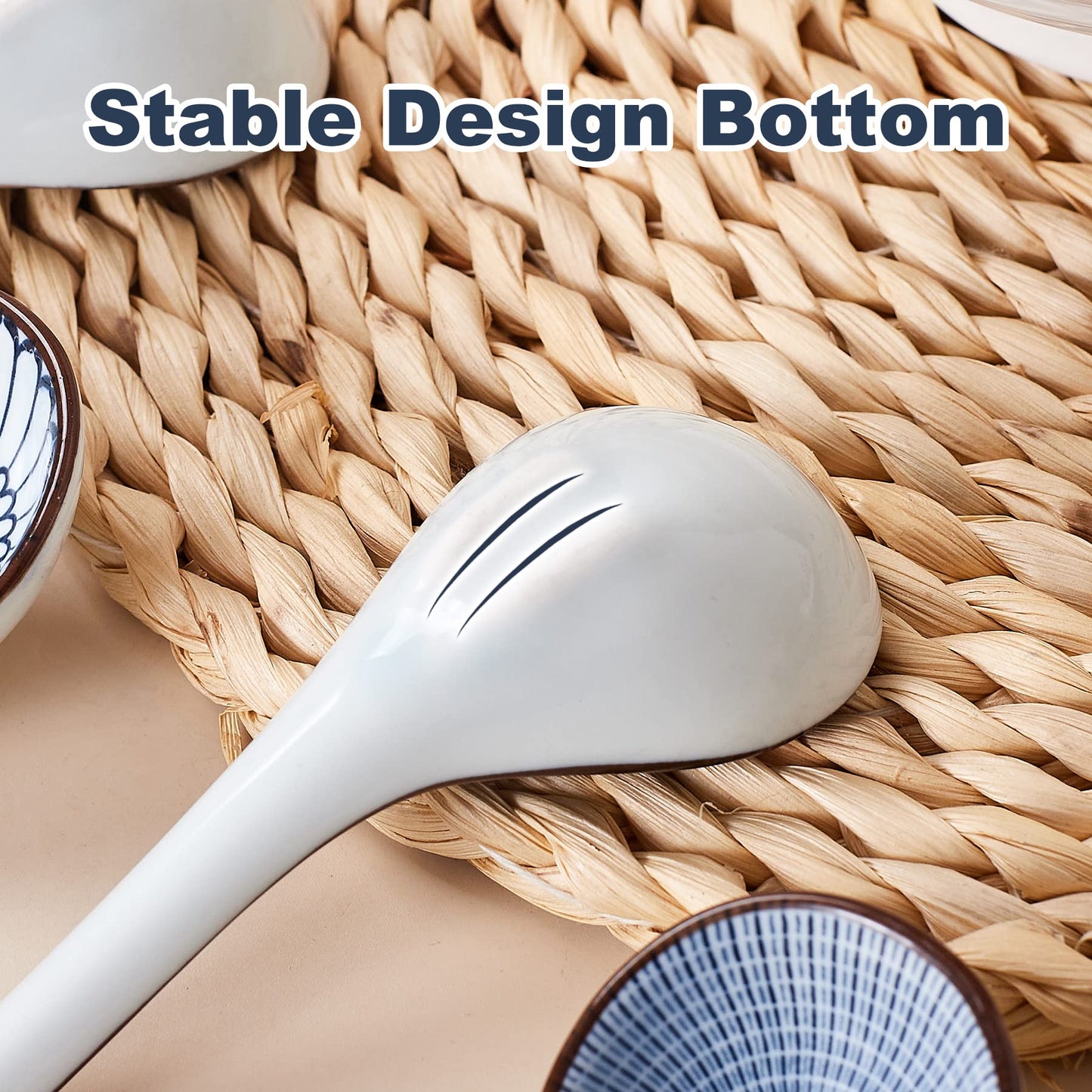 Ceramic Asian Soup Spoons, Easy to Hold, Long Handle Perfect Depth Spoon Set for Japanese Ramen Noodles, Chinese Dumpling, Pho, Miso, Wonton, Dishwasher Safe -Set of 8 - Blue