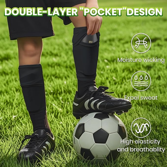 Shin Guards Soccer Kids 2025 Version High-Density Foam Soccer Shin Guard with Sleeves Shin Protective Pads for Kids Daily Practice School Competitions Outdoor Play