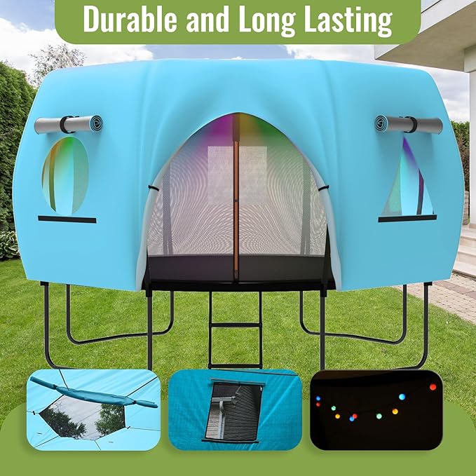 Gardenature 10FT/12FT/14FT Trampoline Tent(Tent Only), Fit Round Trampolines, Shade Cover with LED Light, Outdoor Trampolien Accessories, Anti-Tear