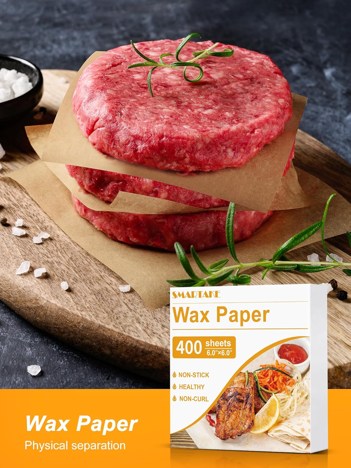 SMARTAKE Wax Paper Sheets - 400 Pcs Non-Stick Hamburger Patty & Sandwich Separators | 6 x 6 Inches, Unbleached