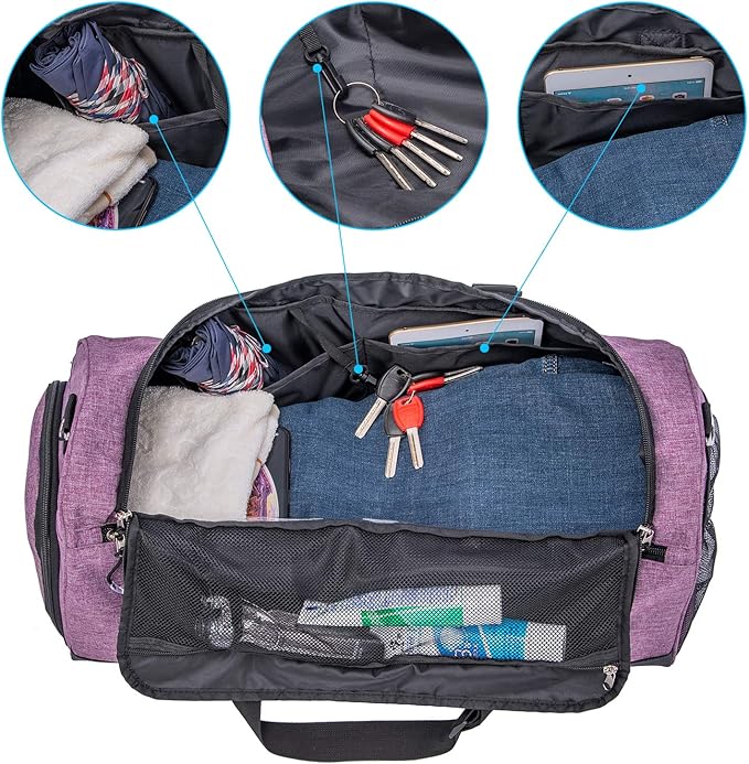 Kuston Sports Gym Bag with Shoes Compartment &Wet Pocket Gym Duffel Bag Overnight Bag for Men and Women
