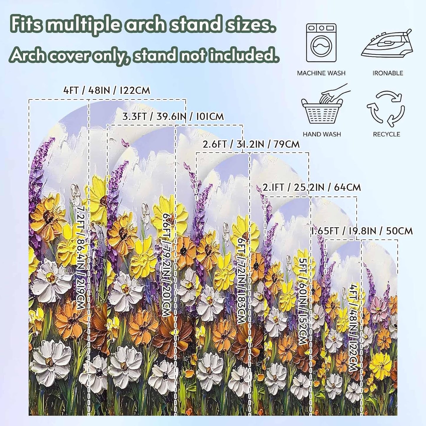 Jnbasdffb 6.6 Vintage Flowers Wedding Arch Cover,Stretchy Spandex Arch Backdrop Stand Covers FT,Spring Rustic Oil