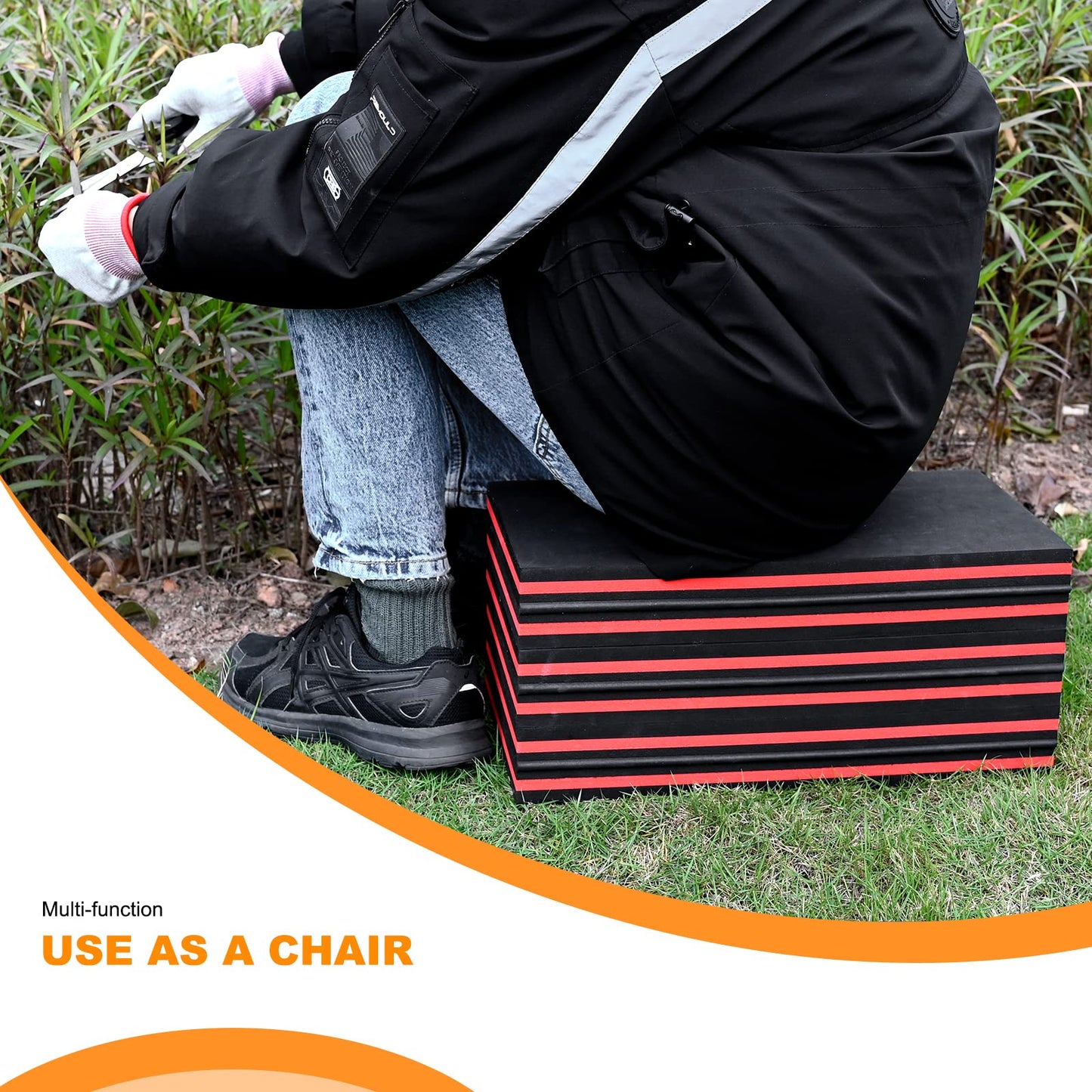 FOSHIO Foldable EVA Mat With Carrying Handles for Working Under Car, Kneeling, Garage, Picnicking, Gardening, Foam Sleeping for Camping, Home Gym (Red)