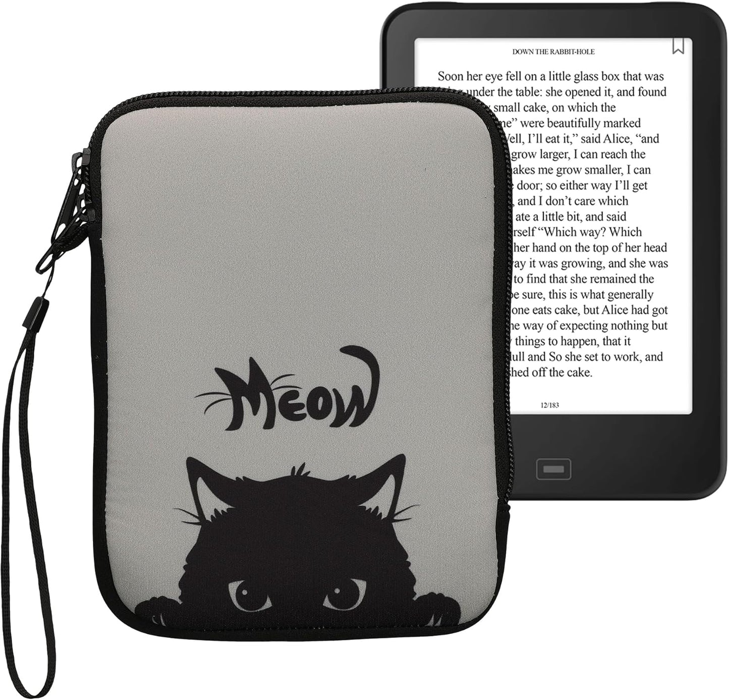 kwmobile 6" Neoprene e-Reader Pouch Size eReader - Universal eBook Sleeve Case with Zipper, Wrist Strap - Grey/Black
