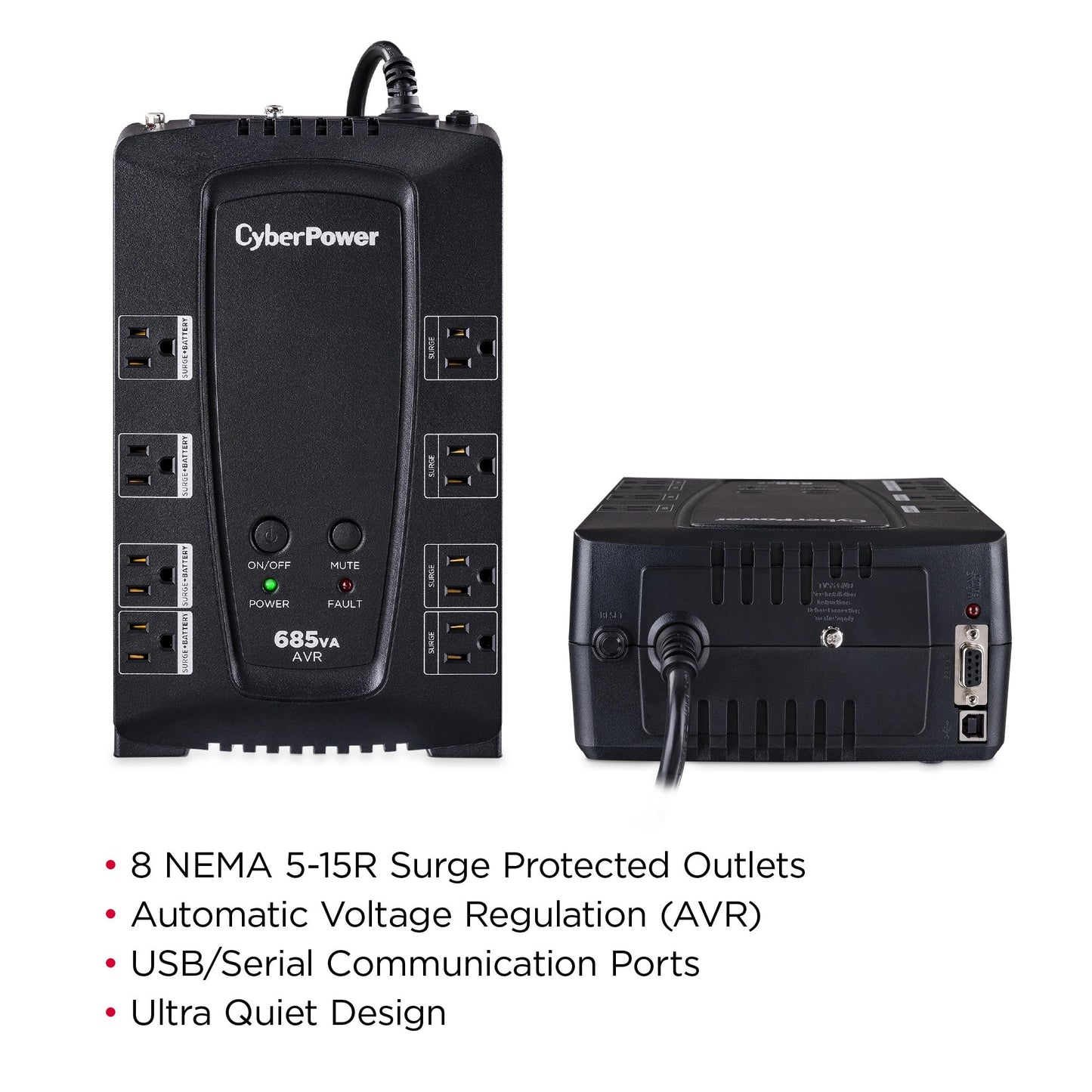 CyberPower CP685AVRG AVR UPS Battery Backup and Surge Protector, 685VA/390W, 8 Outlets, Compact, UL Certified
