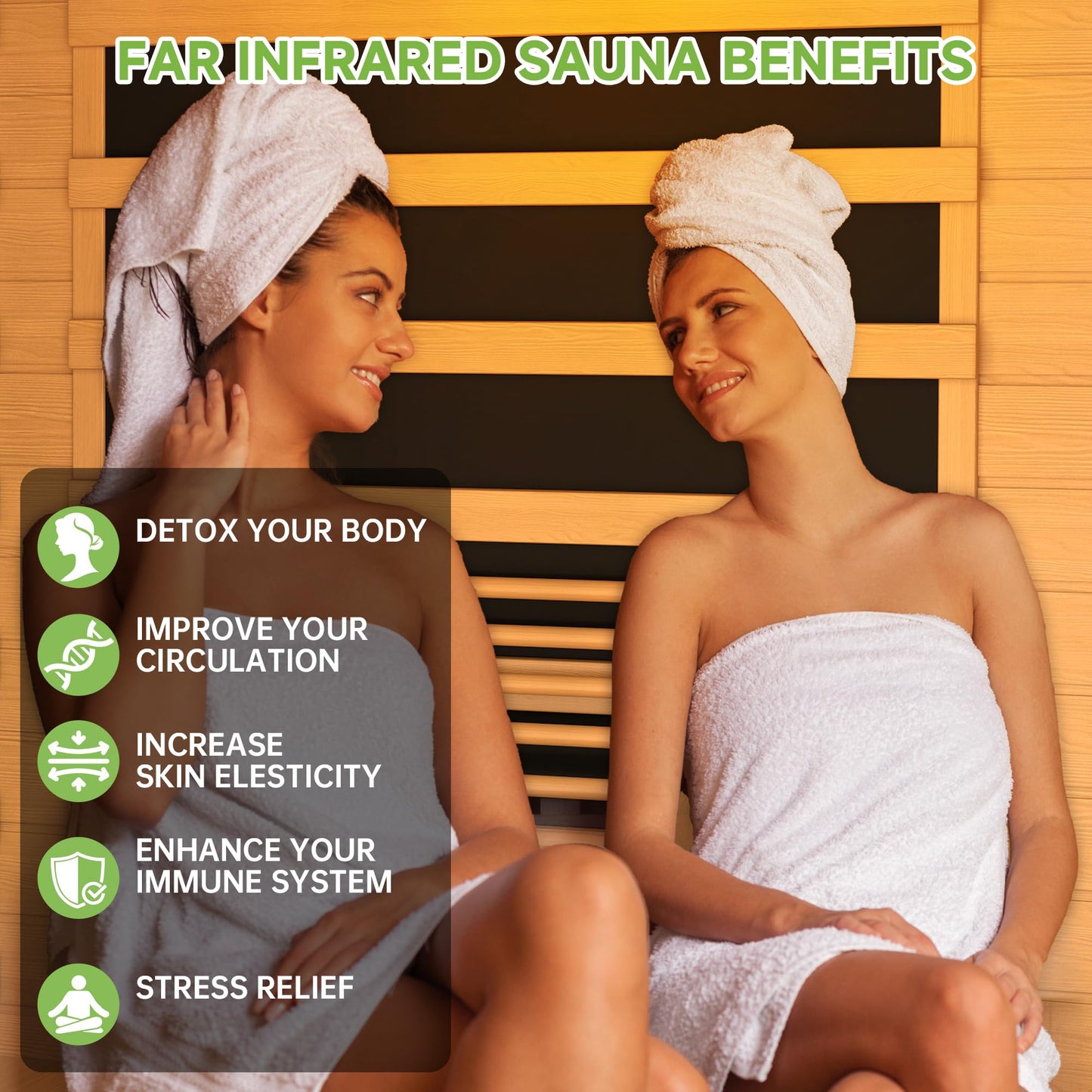 Real Relax Infrared Sauna, 2 Person Low EMF FAR Infrared Saunas for Home, Indoor Personal Canadian Hemlock Wood Sauna with 9 Chromo Therapy Lights, Bluetooth Speakers for Home & Gym Spa