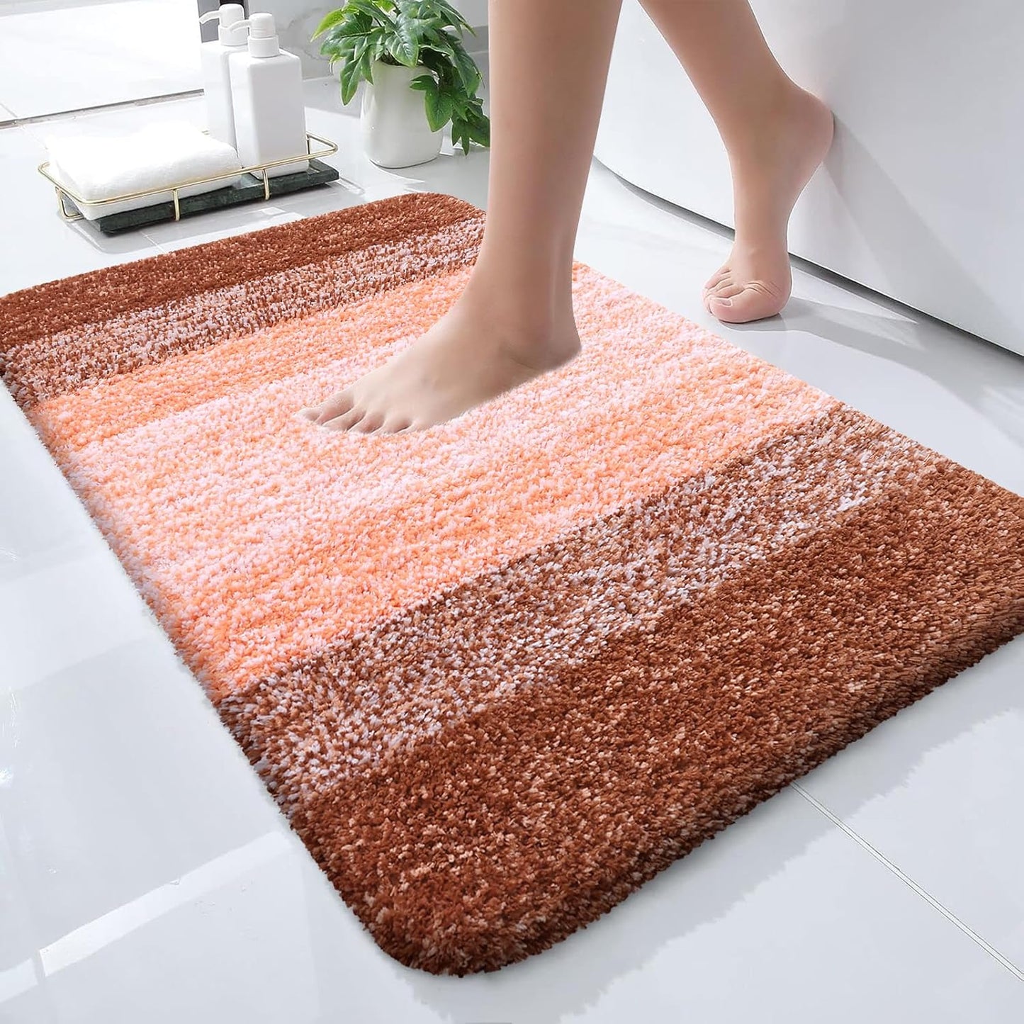OLANLY Extra Soft Microfiber Bathroom Rug Mat - Quick Dry, Machine Washable, 24x16, Orange