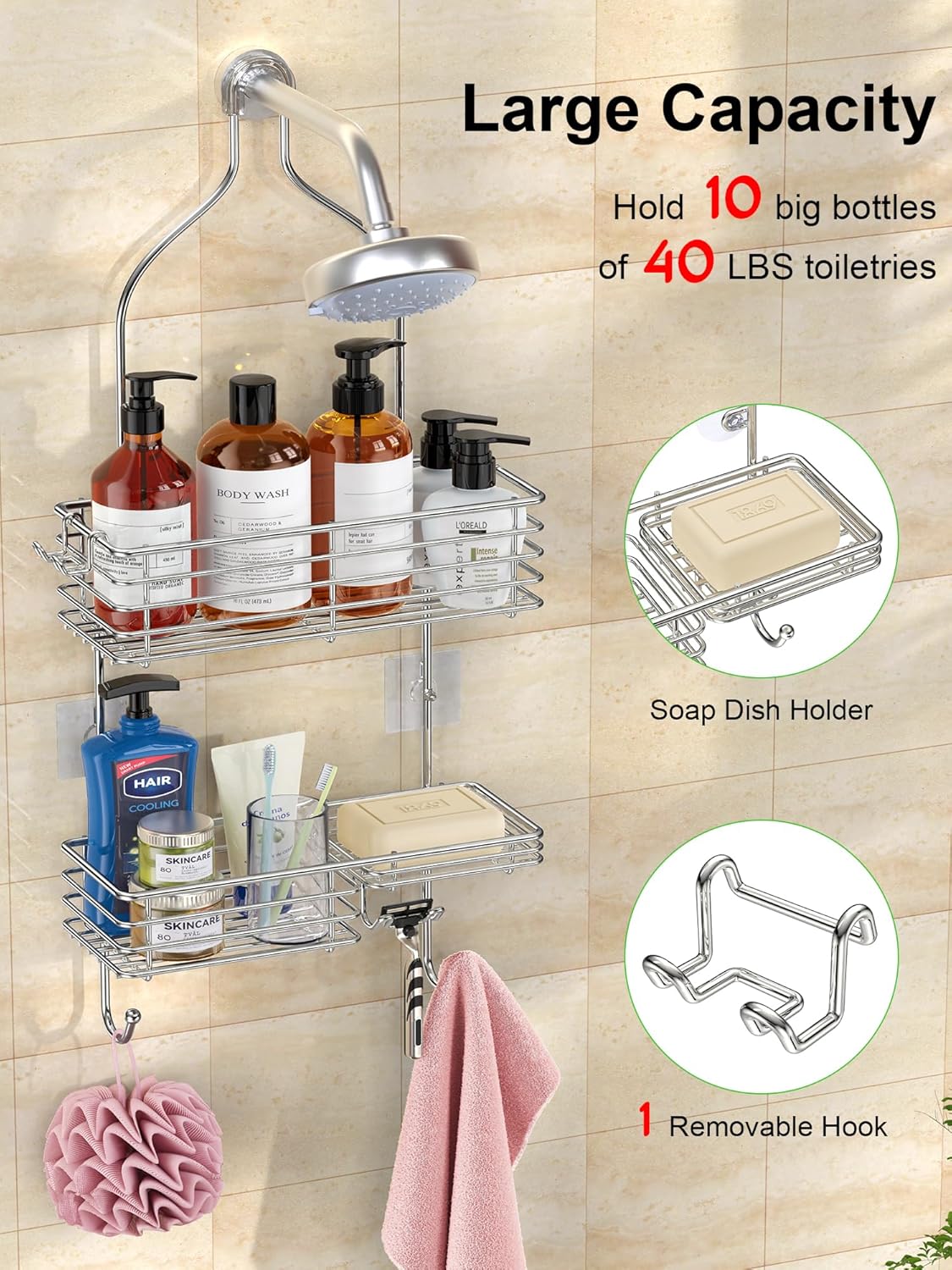 SMARTAKE Shower Head Caddy - Rustproof Stainless Steel Organizer for Bathroom Storage | Silver