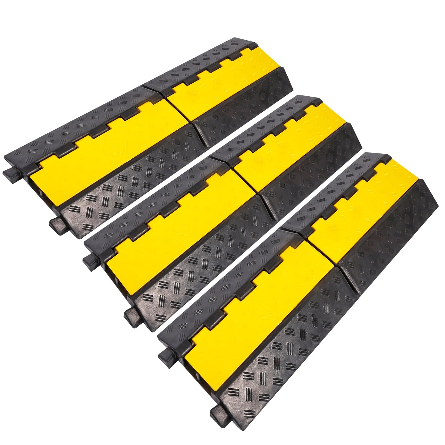 YELACK Rubber Cable Ramp Cable Protector Ramps Wire Hose Protective 2 Channel Traffic Rubber Plastic Cord Cover Speed Bump for Asphalt Concrete Gravel Driveway Outdoor, 3 Pack