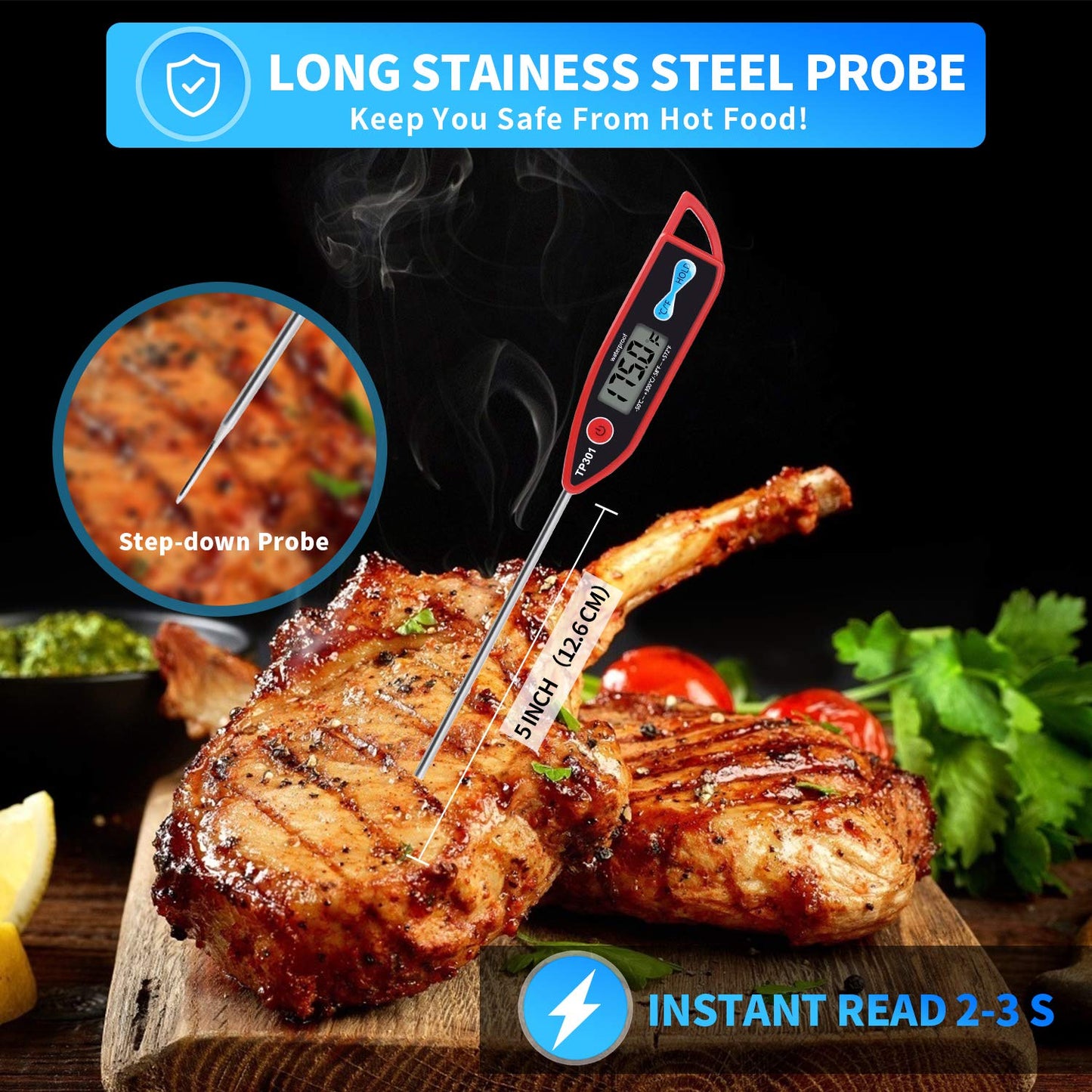Yacumama Digital Water Thermometer - Instant Read Waterproof Probe for Food, Meat & Milk