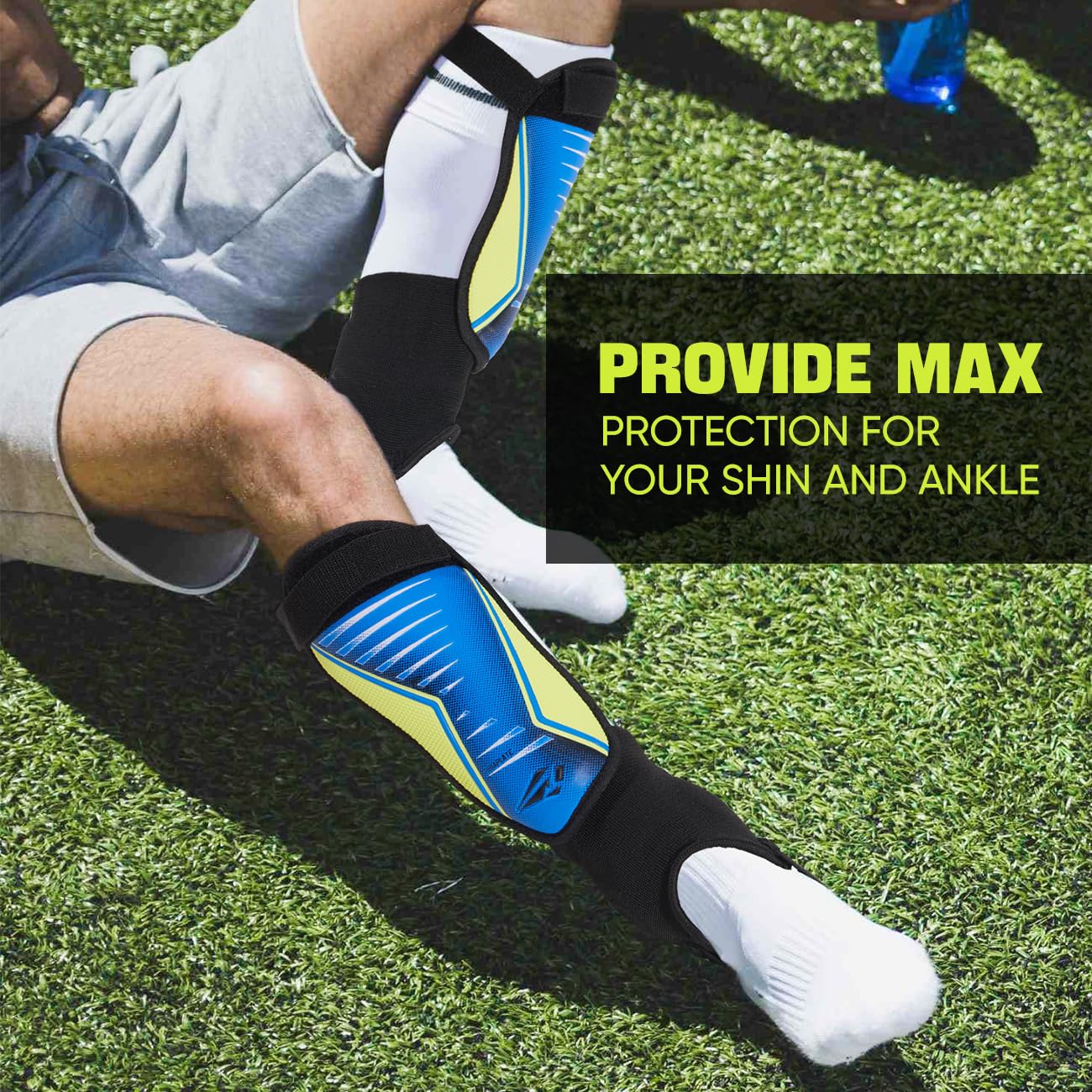 Rawxy Football Soccer Shin Guards with Exceptional Flexible Soft Light Weight - Great for Boys Girls Junior Youth(Blue Yellow, S&M)