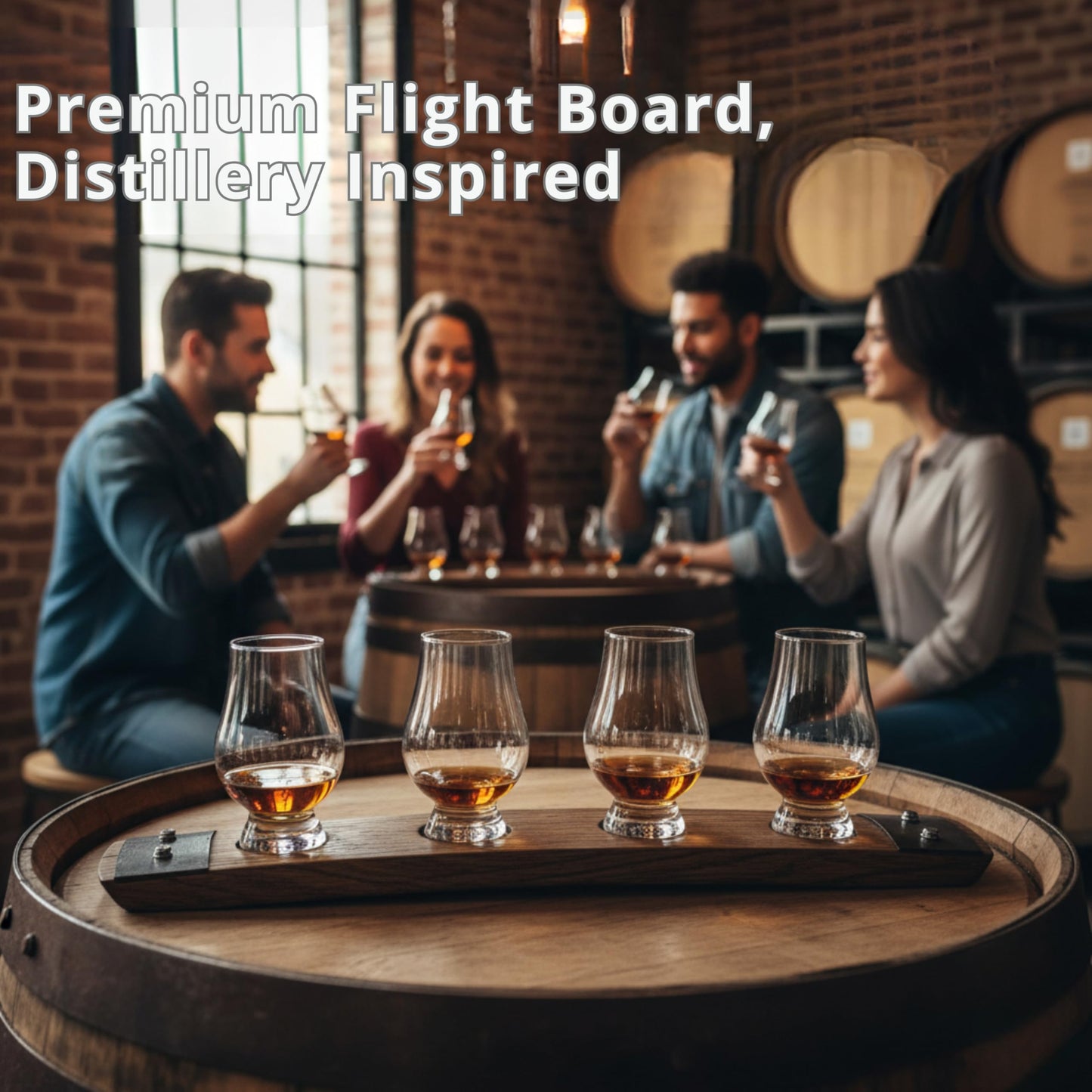 Barrel-Art Barrel Stave Premium 4 Glass Whiskey Flight Serving Tray No Glasses Included, Natural
